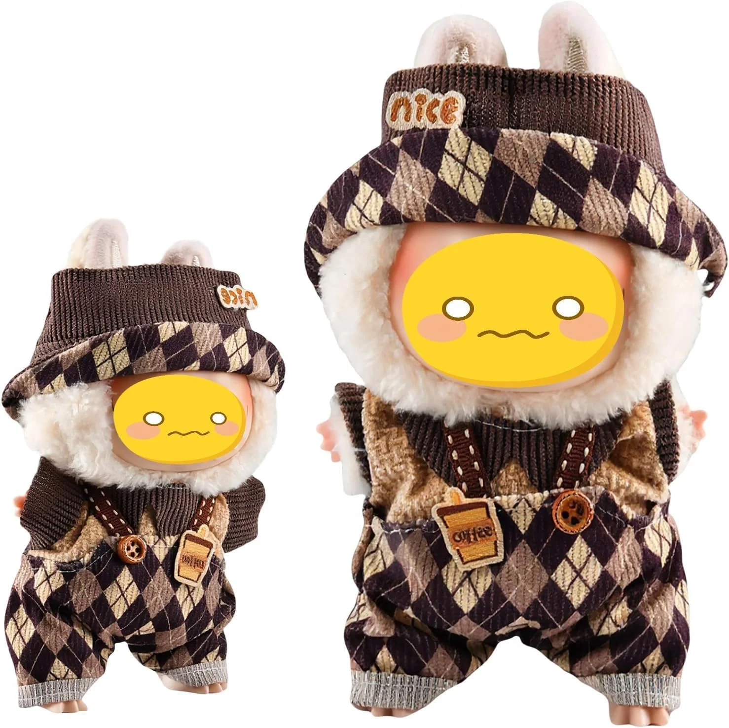 لباس پیشبندی چهارخانه برای عروسک های لابوبو نسل 1/2/3، لوازم جانبی سفر بهاری/تابستانی شامل شلوار پیشبندی و کلاه، پوشاندن آسان، انتخاب عالی برای هدیه به علاقه مندان به عروسک (عروسک شامل نمی شود)