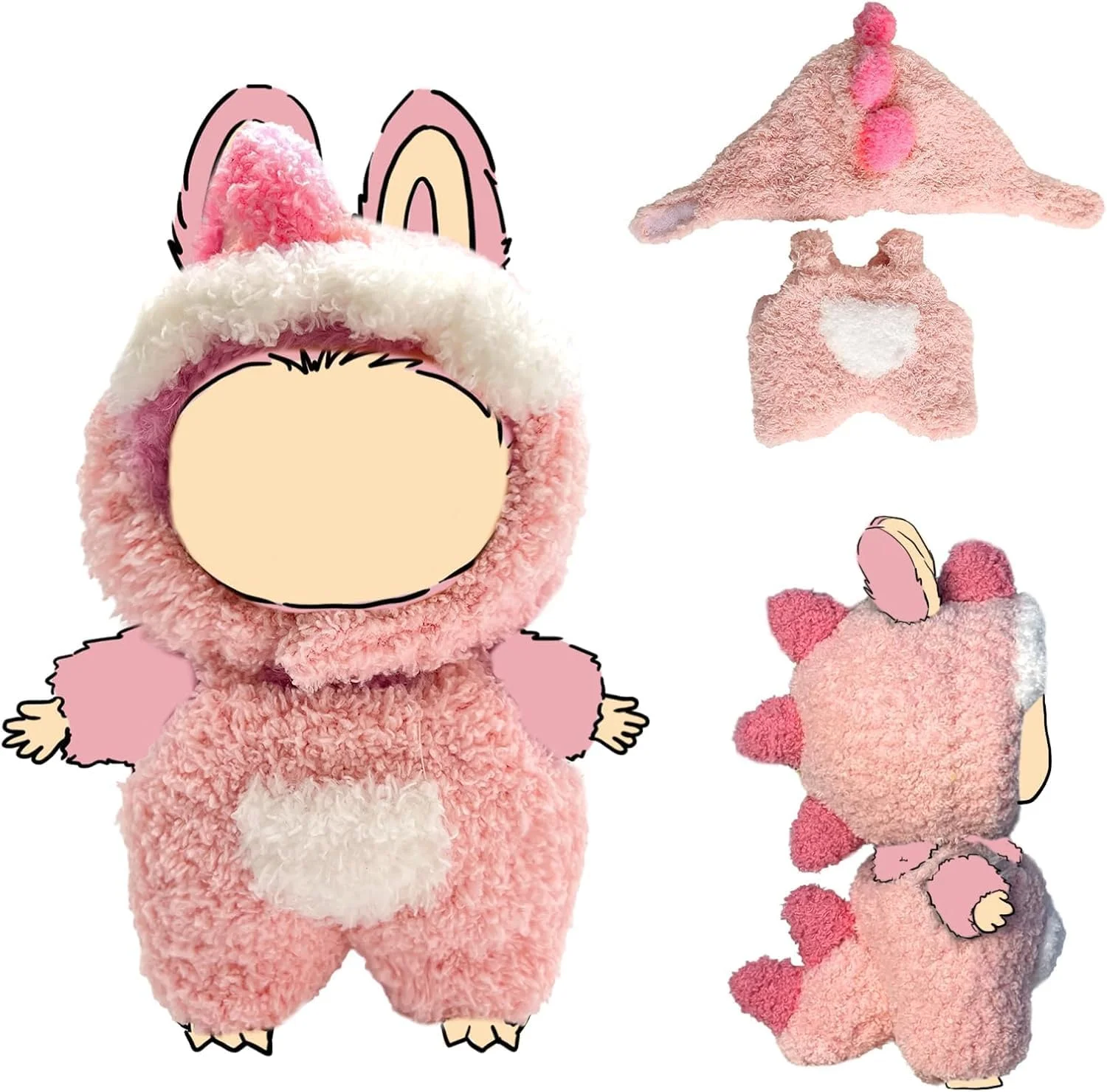 لباس عروسک 17 سانتی متری، ست لباس، لوازم جانبی جاکلیدی عروسک، لباس سرهمی طرح حیوانات (بدون عروسک)