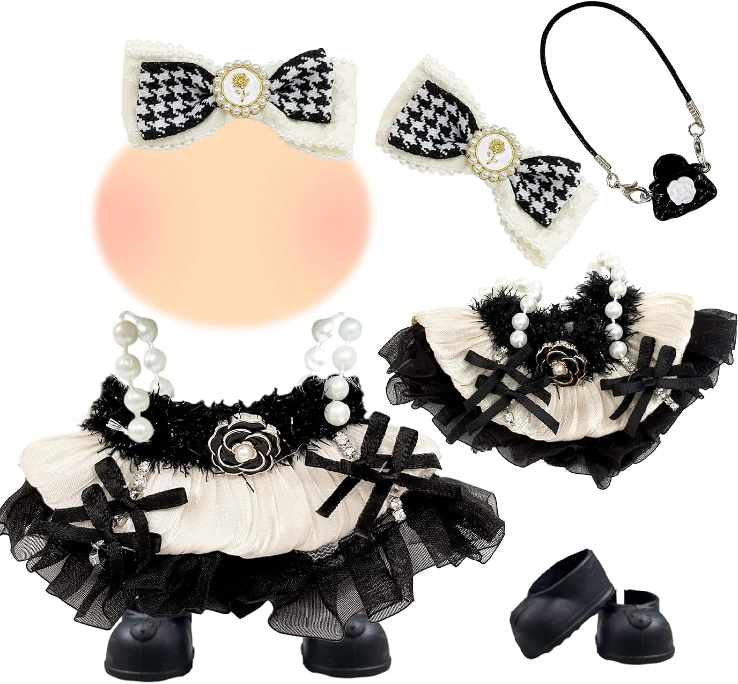 لباس عروسک کلاسیک مناسب عروسک های 17 سانتی متری، ست لوازم جانبی لباس عروسک های شیک و مد روز شامل لباس، گیره مو، کیف و کفش، هدیه تولد برای دختران، بدون عروسک
