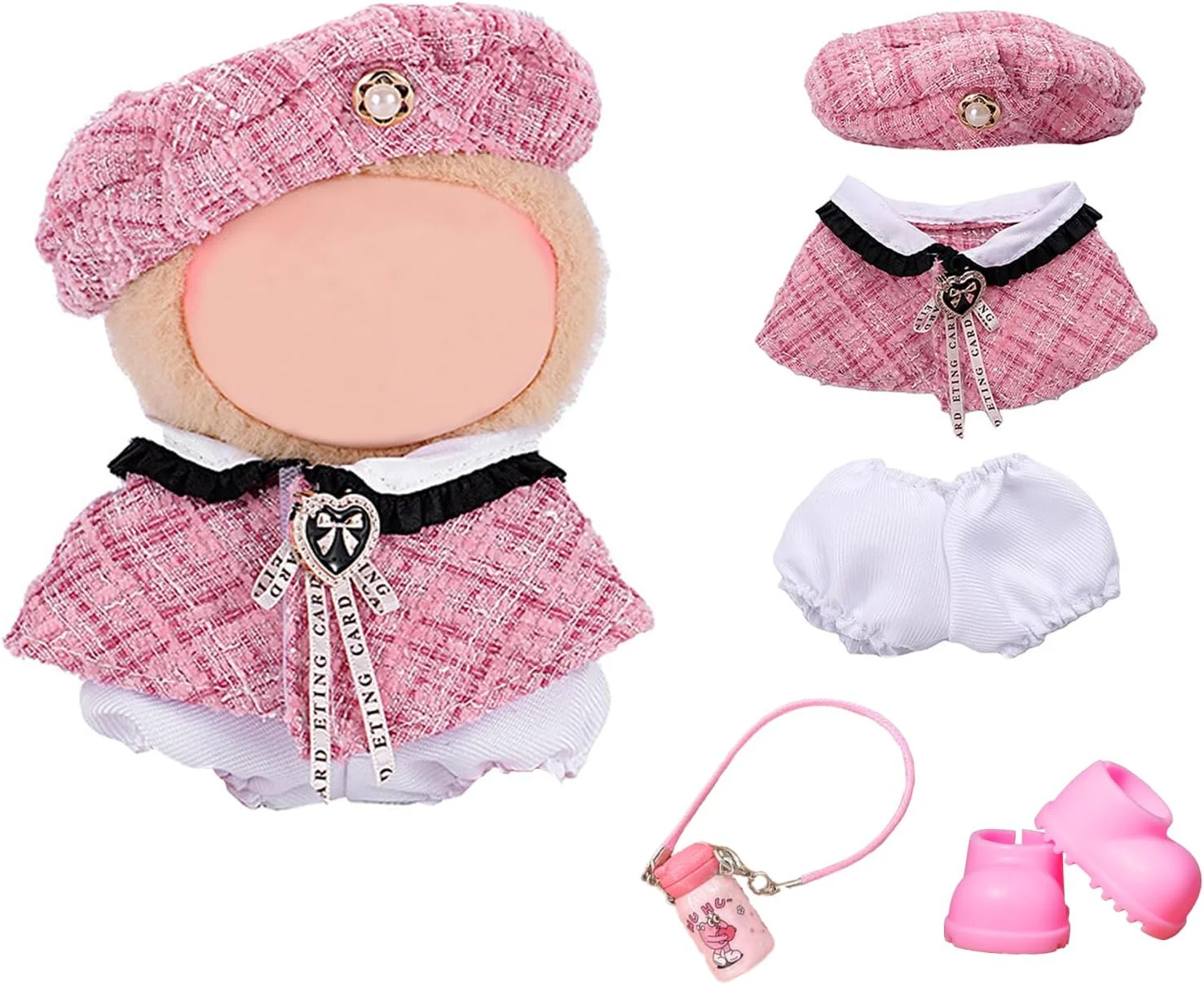 ست 5 تکه لباس عروسک برای عروسک های پولیشی 17 سانتی متری، شامل یک ست لباس صورتی، یک جفت کفش و یک شیشه صورتی برای جشن تولد کریسمس کودکان (عروسک شامل نمی شود)