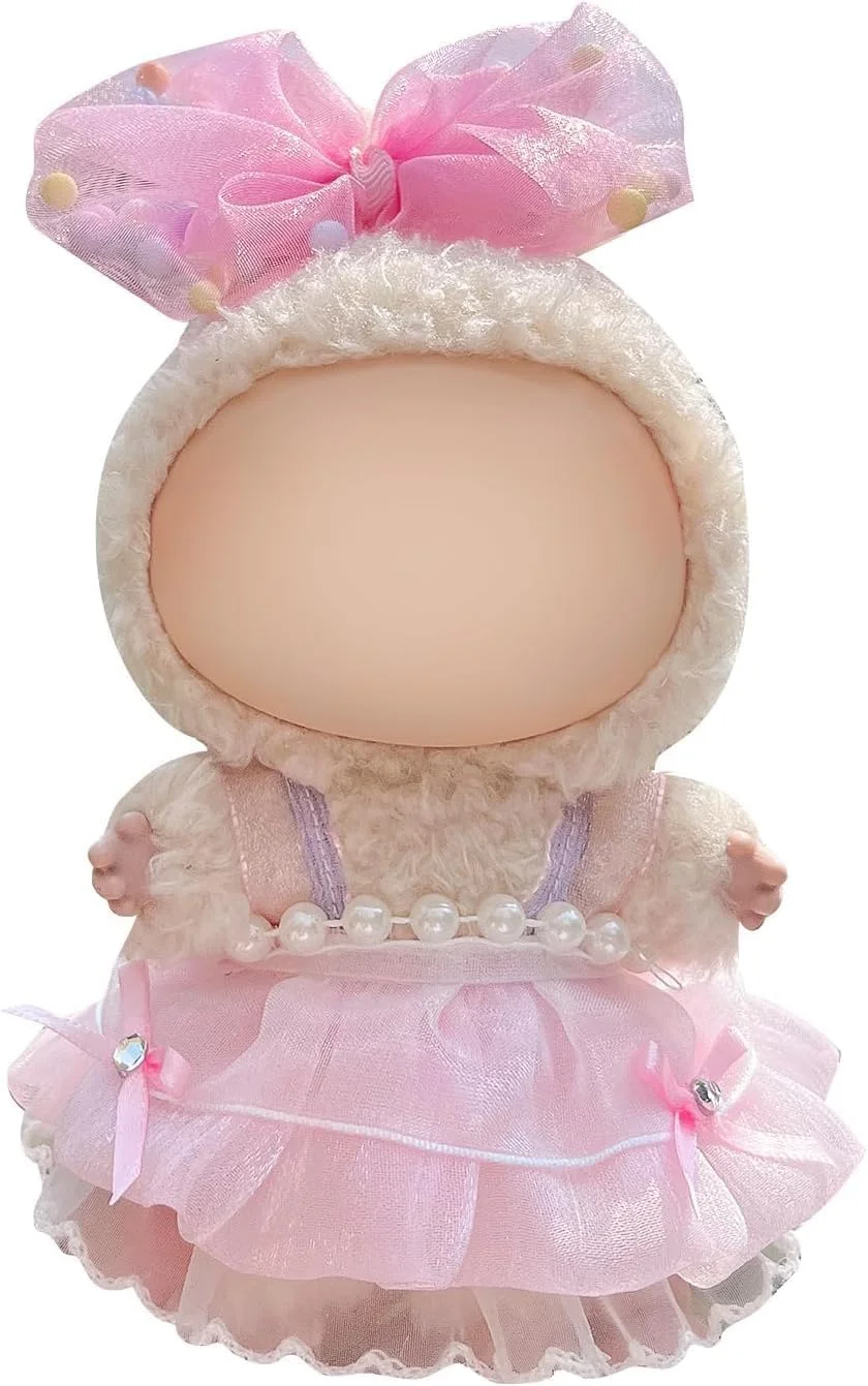 ست دامن توری صورتی و گیره موی فانتزی KASTWAVE برای عروسک لابوبو - دامن مینی چین دار با تزیین مروارید، مناسب عروسک های کلکسیونی 17 سانتی متری، هدیه برای دختران