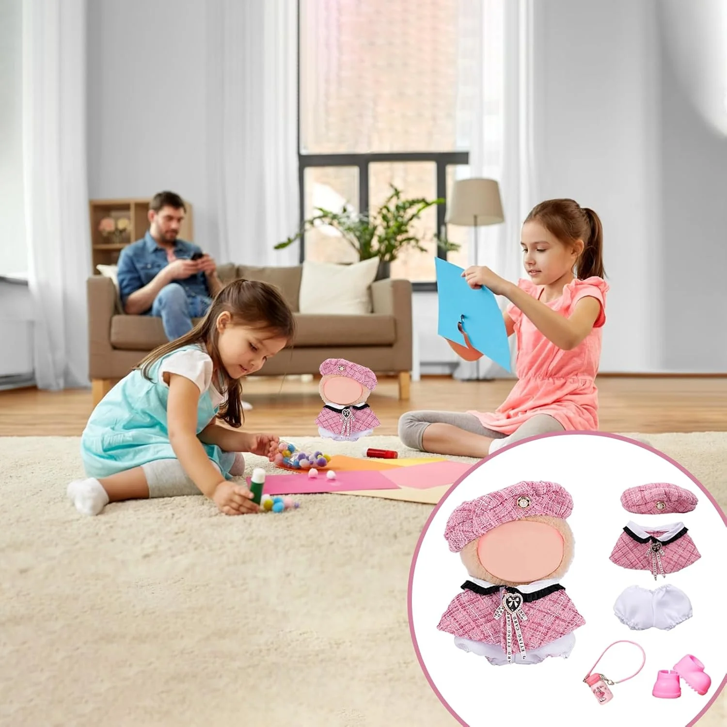 ست 5 تکه لباس عروسک برای عروسک های پولیشی 17 سانتی متری، شامل یک ست لباس صورتی، یک جفت کفش و یک شیشه صورتی برای جشن تولد کریسمس کودکان (عروسک شامل نمی شود) ست 5 تکه لباس عروسک برای عروسک های پولیشی 17 سانتی متری، شامل یک ست لباس صورتی، یک جفت کفش و یک شیشه صورتی برای جشن تولد کریسمس کودکان (عروسک شامل نمی شود)