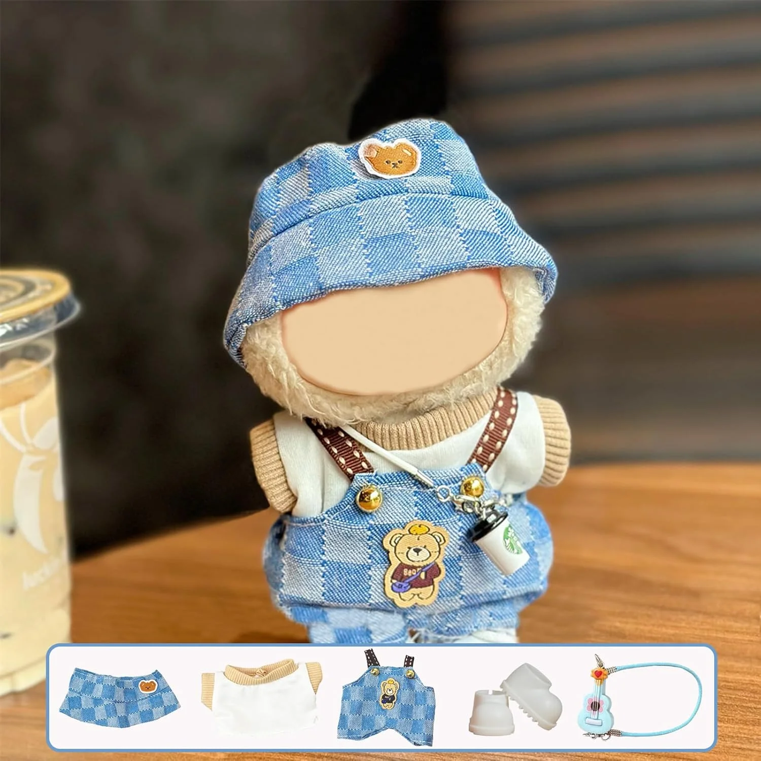 ست لباس عروسک 5 تکه برای عروسک های پولیشی 17 سانتی متری، شامل یک تاپ سفید، یک شلوار آبی و یک کلاه، یک جفت کفش و یک گیتار آبی (عروسک شامل نمی شود) ست لباس عروسک 5 تکه برای عروسک های پولیشی 17 سانتی متری، شامل یک تاپ سفید، یک شلوار آبی و یک کلاه، یک جفت کفش و یک گیتار آبی (عروسک شامل نمی شود)