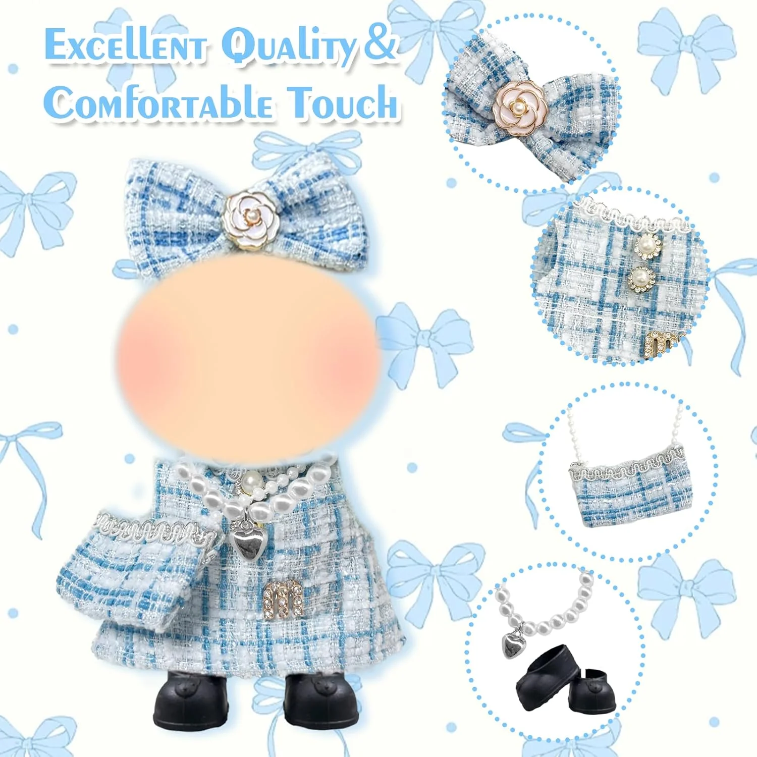 لباس عروسک آبی مناسب عروسک های 17 سانتی متری، ست لوازم جانبی لباس عروسک شیک و کلاسیک با طرح چهارخانه شامل لباس، گیره مو، کیف، کفش و گردنبند، هدیه تولد برای دختران، بدون عروسک لباس عروسک آبی مناسب عروسک های 17 سانتی متری، ست لوازم جانبی لباس عروسک شیک و کلاسیک با طرح چهارخانه شامل لباس، گیره مو، کیف، کفش و گردنبند، هدیه تولد برای دختران، بدون عروسک