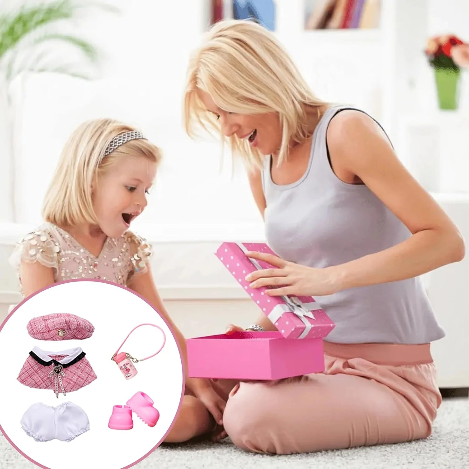 ست 5 تکه لباس عروسک برای عروسک های پولیشی 17 سانتی متری، شامل یک ست لباس صورتی، یک جفت کفش و یک شیشه صورتی برای جشن تولد کریسمس کودکان (عروسک شامل نمی شود) ست 5 تکه لباس عروسک برای عروسک های پولیشی 17 سانتی متری، شامل یک ست لباس صورتی، یک جفت کفش و یک شیشه صورتی برای جشن تولد کریسمس کودکان (عروسک شامل نمی شود)