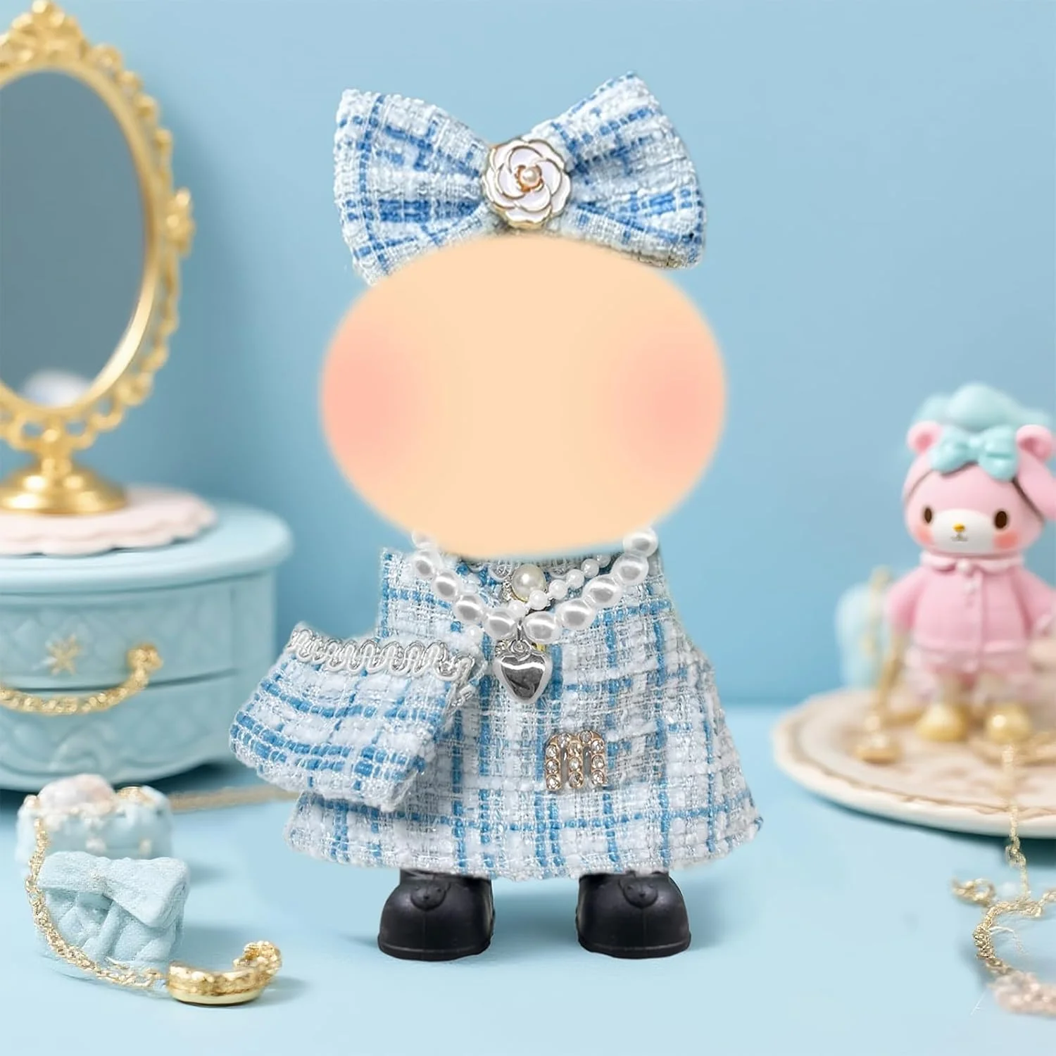 لباس عروسک آبی مناسب عروسک های 17 سانتی متری، ست لوازم جانبی لباس عروسک شیک و کلاسیک با طرح چهارخانه شامل لباس، گیره مو، کیف، کفش و گردنبند، هدیه تولد برای دختران، بدون عروسک لباس عروسک آبی مناسب عروسک های 17 سانتی متری، ست لوازم جانبی لباس عروسک شیک و کلاسیک با طرح چهارخانه شامل لباس، گیره مو، کیف، کفش و گردنبند، هدیه تولد برای دختران، بدون عروسک