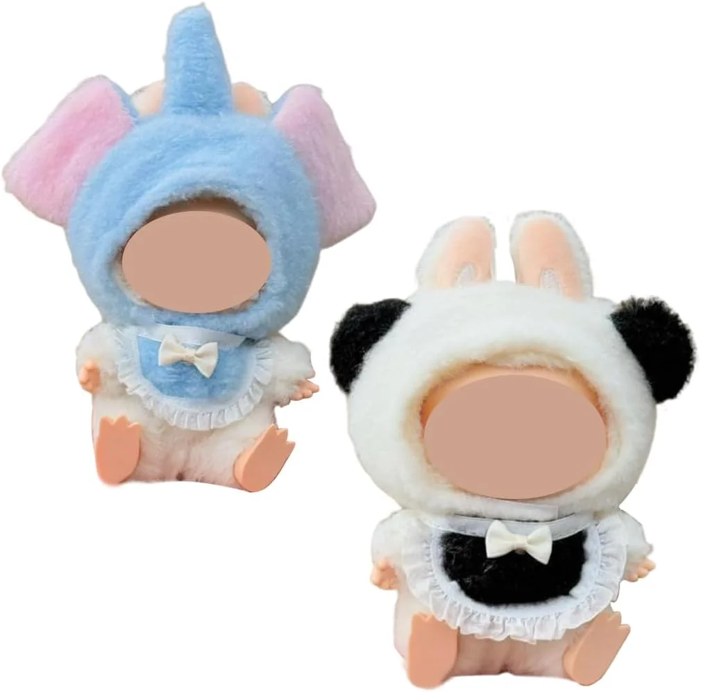 EIH1 بسته 2 عددی لباس لانو بو طرح کارتونی، مناسب برای عروسک 17 سانتی متری، لوازم جانبی عروسک، لباس پولیشی لانو بو، با کلاه و پیش بند، مناسب برای پسران، دختران، هدیه کودکان (پاندا قرمز + دامبو)