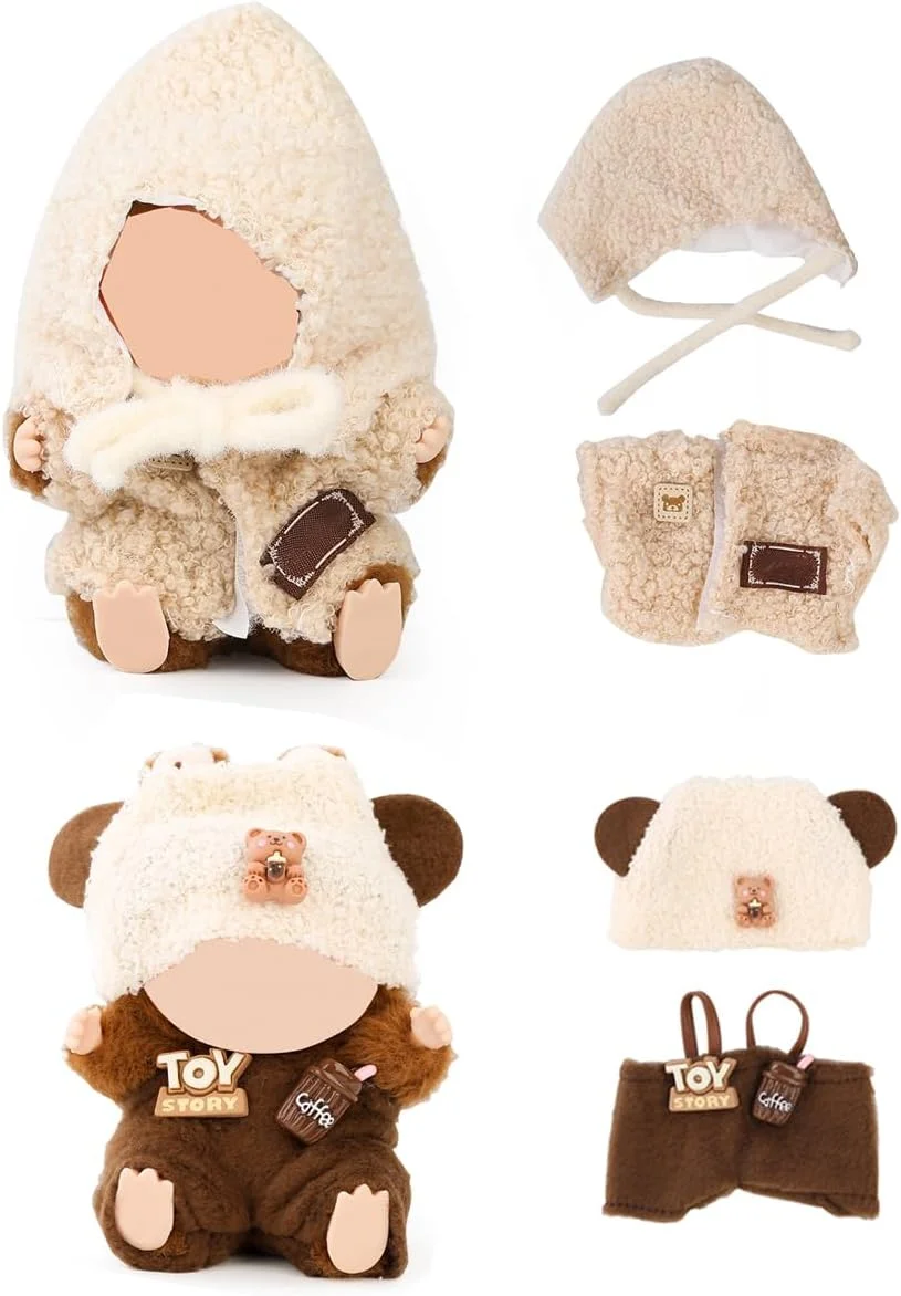 (دو بسته) لباس XMBYGY برای لابوبو (مناسب عروسک های ایستاده/نشسته 17/15 سانتی متری) (عروسک نیست) - لوازم جانبی لباس برای لباس پوشیدن عروسک ها شامل کت، دامن، کلاه برای دختران و زنان (LB68+LB35)