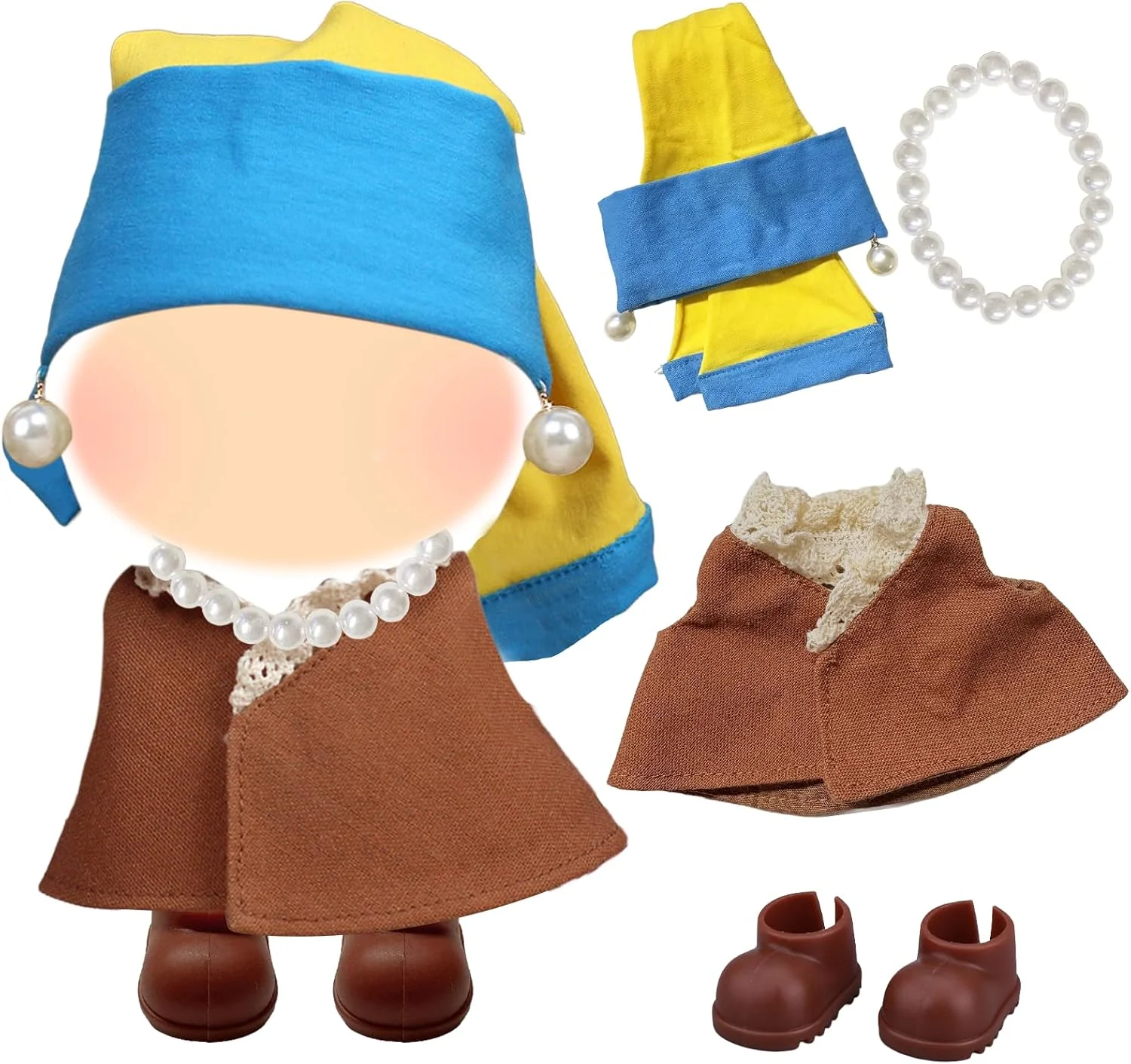 ست لباس عروسک 4 تکه مناسب عروسک های 17 سانتی متری، لباس دختر مرواریدی، لوازم جانبی لباس عروسک با لباس توری، روسری، کفش، گردنبند مروارید برای هدایای تولد و کلکسیونر های لباس
