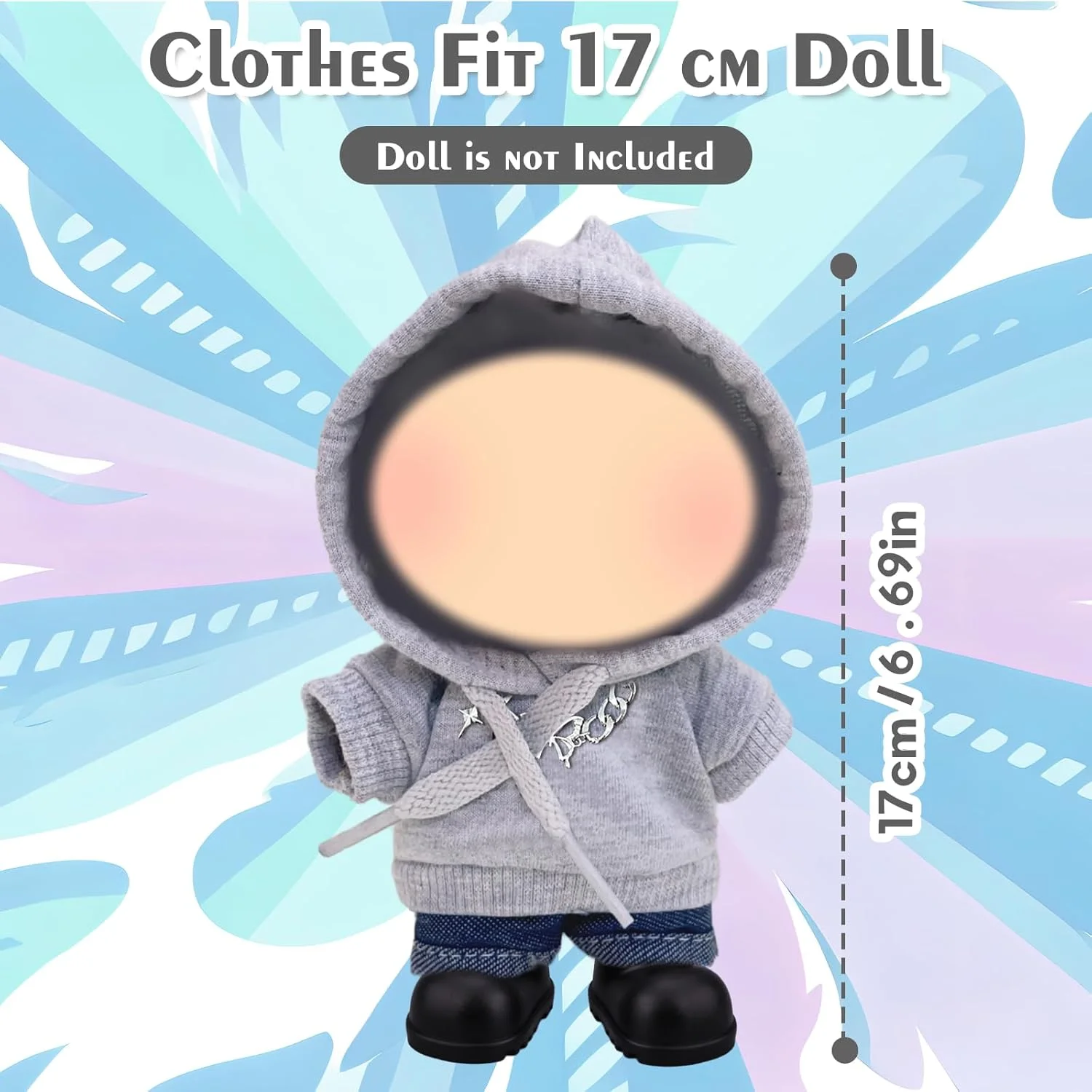 ست لباس عروسک 17 سانتی متری، لباس ورزشی خاکستری با هودی ورزشی، شورت جین، کیف، کفش و گردنبند، هدیه تولد برای دختران، بدون عروسک ست لباس عروسک 17 سانتی متری، لباس ورزشی خاکستری با هودی ورزشی، شورت جین، کیف، کفش و گردنبند، هدیه تولد برای دختران، بدون عروسک