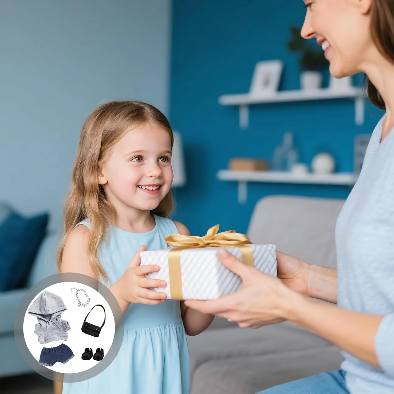 ست لباس عروسک 17 سانتی متری، لباس ورزشی خاکستری با هودی ورزشی، شورت جین، کیف، کفش و گردنبند، هدیه تولد برای دختران، بدون عروسک ست لباس عروسک 17 سانتی متری، لباس ورزشی خاکستری با هودی ورزشی، شورت جین، کیف، کفش و گردنبند، هدیه تولد برای دختران، بدون عروسک