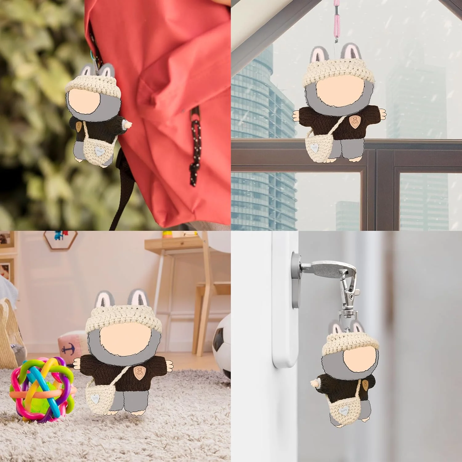 ست لباس عروسک بافتنی دست ساز برای عروسک های 15-17 سانتی متری، ست لباس عروسک 3 تکه ممتاز، لوازم جانبی عروسک شامل لباس، کلاه و کوله پشتی، لباس پوشیدن زیبا با سبک منحصر به فرد