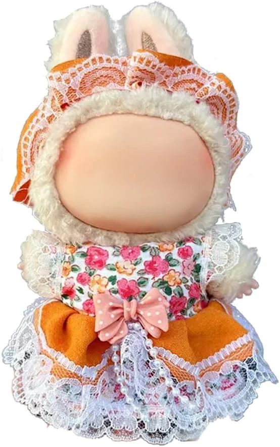 لباس عروسک 17 سانتی متری - لباس برای عروسک های لابوبو، ست لباس عروسک AZONEE برای عروسک های 17 سانتی متری، لباس دست ساز زیبا AZONEE با لوازم جانبی، دامن و هدبند مد روز برای عروسک ها، زرد