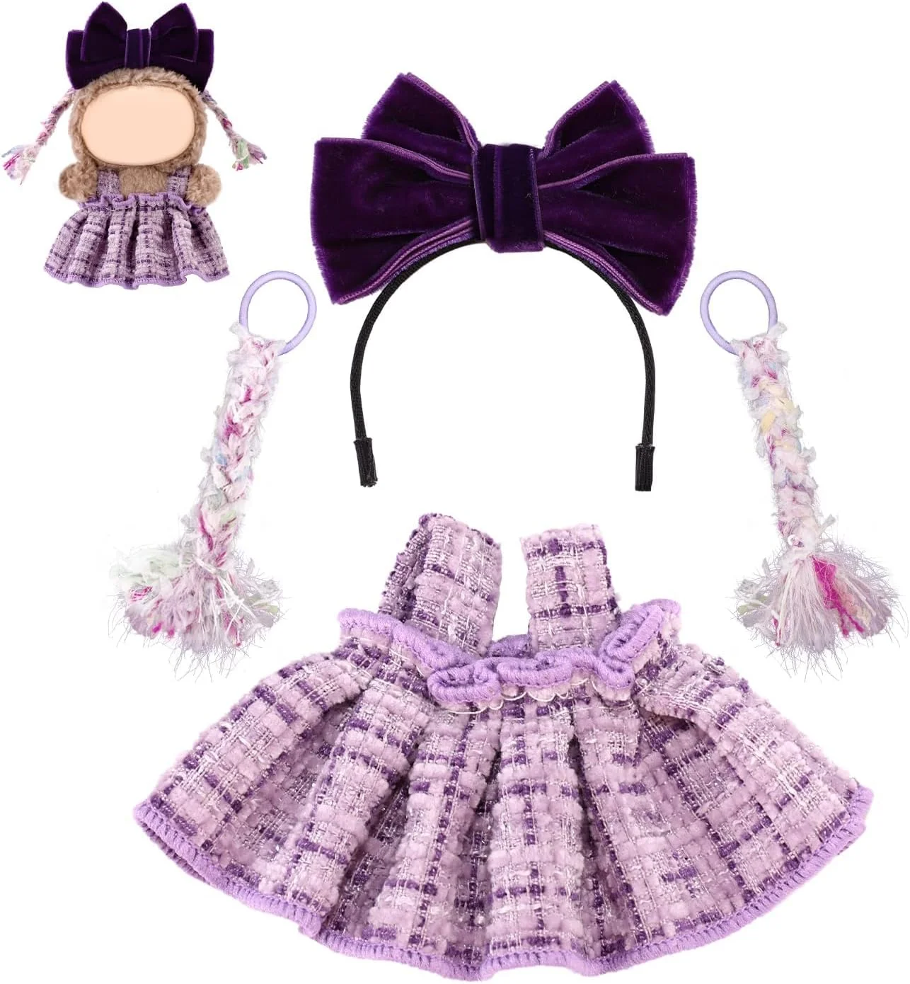 لباس های شیک برای لابوبو، لباس عروسک بنفش، ست لباس پارچه ای نرم و زیبا، با 1 پاپیون هدبند، 1 لباس، 2 بافت مو، لباس برای عروسک های 17 سانتی متری شما (بدون عروسک)