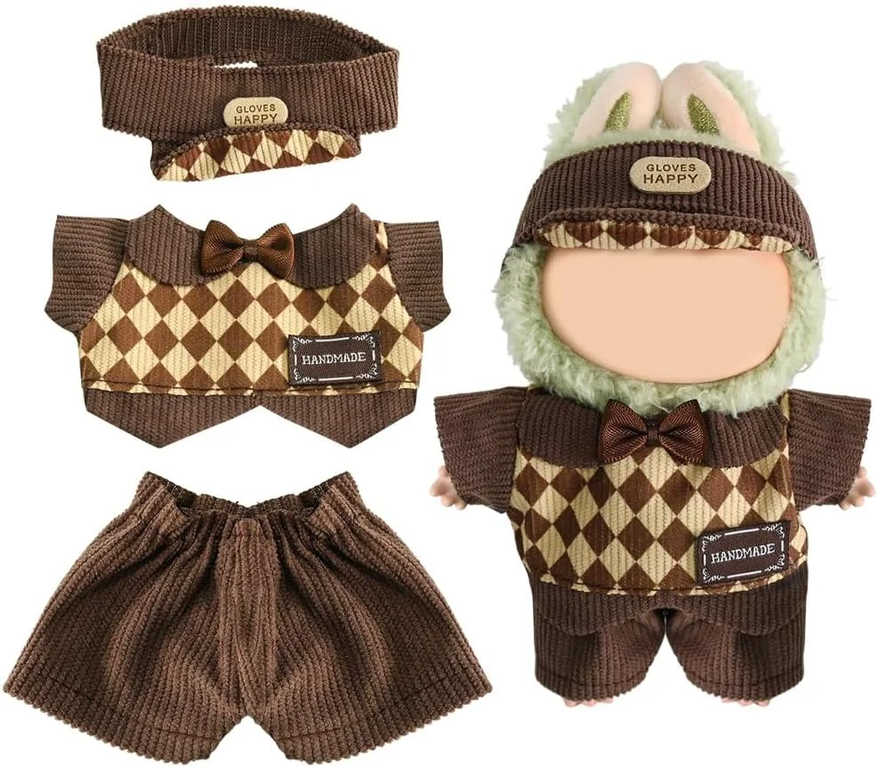 ست لباس عروسک 17 سانتی متری برای لابوبو، AZONEE شامل 3 تکه لباس شیک، کلاه و لوازم جانبی، لباس پوشاندن آسان برای عروسک های 17 سانتی متری، ایده آل برای نمایش و عکاسی، عروسک شامل نمی شود