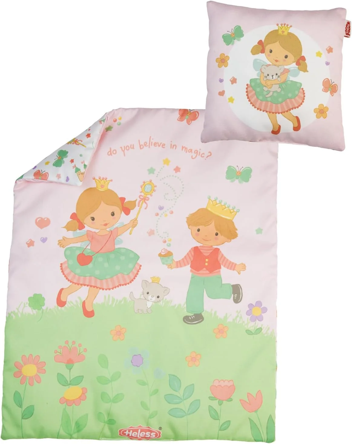 ملحفه تخت عروسک هلِس 5000 طرح پرنسس امیلی صورتی با لحاف (44x34 سانتی متر) و بالش (16x16 سانتی متر)