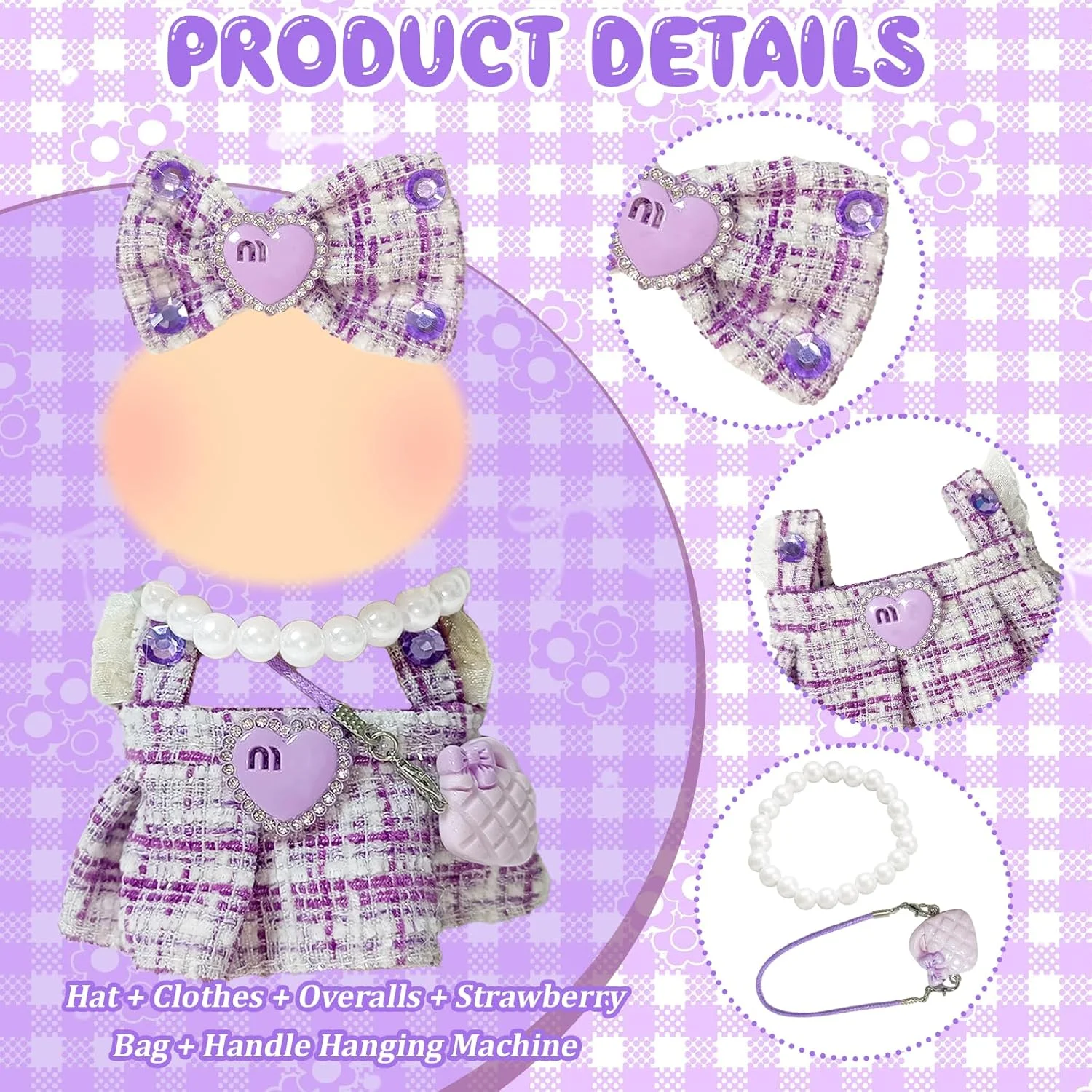 بسته 4 عددی لباس بنفش عروسک برای عروسک های 17 سانتی متری، لباس عروسک زیبا شامل 1 دامن، 1 گیره مو، 1 گردنبند و 1 کیف دستی، عروسک بسته 4 عددی لباس بنفش عروسک برای عروسک های 17 سانتی متری، لباس عروسک زیبا شامل 1 دامن، 1 گیره مو، 1 گردنبند و 1 کیف دستی، عروسک