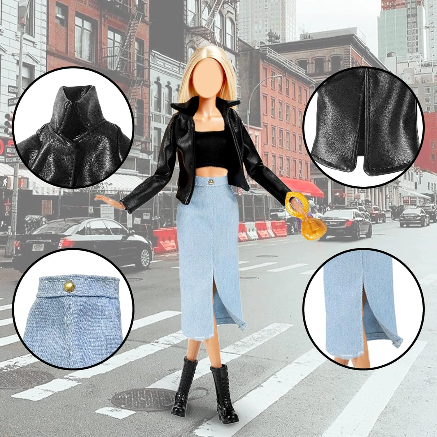 16 تکه لباس و لوازم جانبی عروسک برای عروسک 11.5 اینچی شامل 1 ست کت چرمی، 1 ست لباس مد، 1 ست دامن مدادی، 2 دست لباس، 1 لباس پولکی، کفش، کیف، گردنبند، کلاه به صورت تصادفی، دخترانه