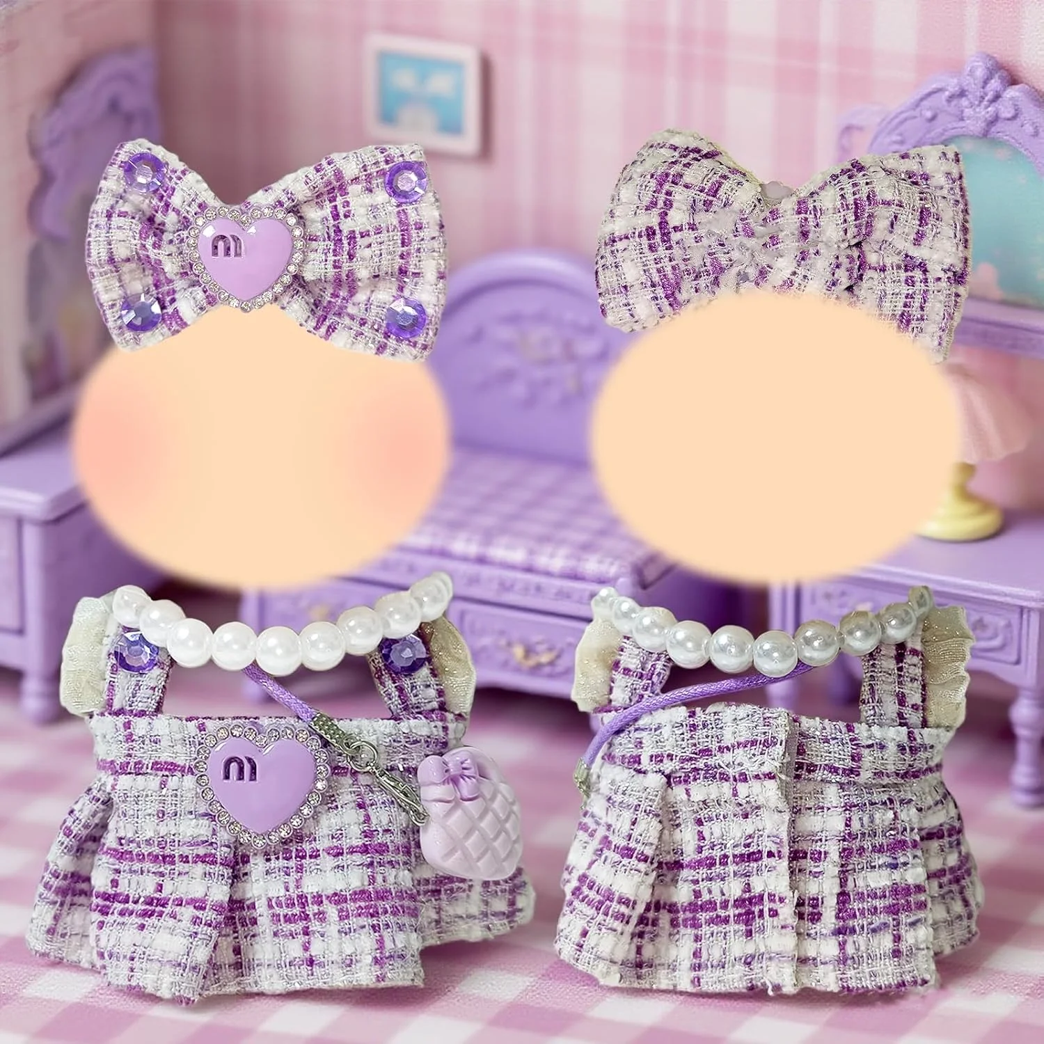 بسته 4 عددی لباس بنفش عروسک برای عروسک های 17 سانتی متری، لباس عروسک زیبا شامل 1 دامن، 1 گیره مو، 1 گردنبند و 1 کیف دستی، عروسک بسته 4 عددی لباس بنفش عروسک برای عروسک های 17 سانتی متری، لباس عروسک زیبا شامل 1 دامن، 1 گیره مو، 1 گردنبند و 1 کیف دستی، عروسک