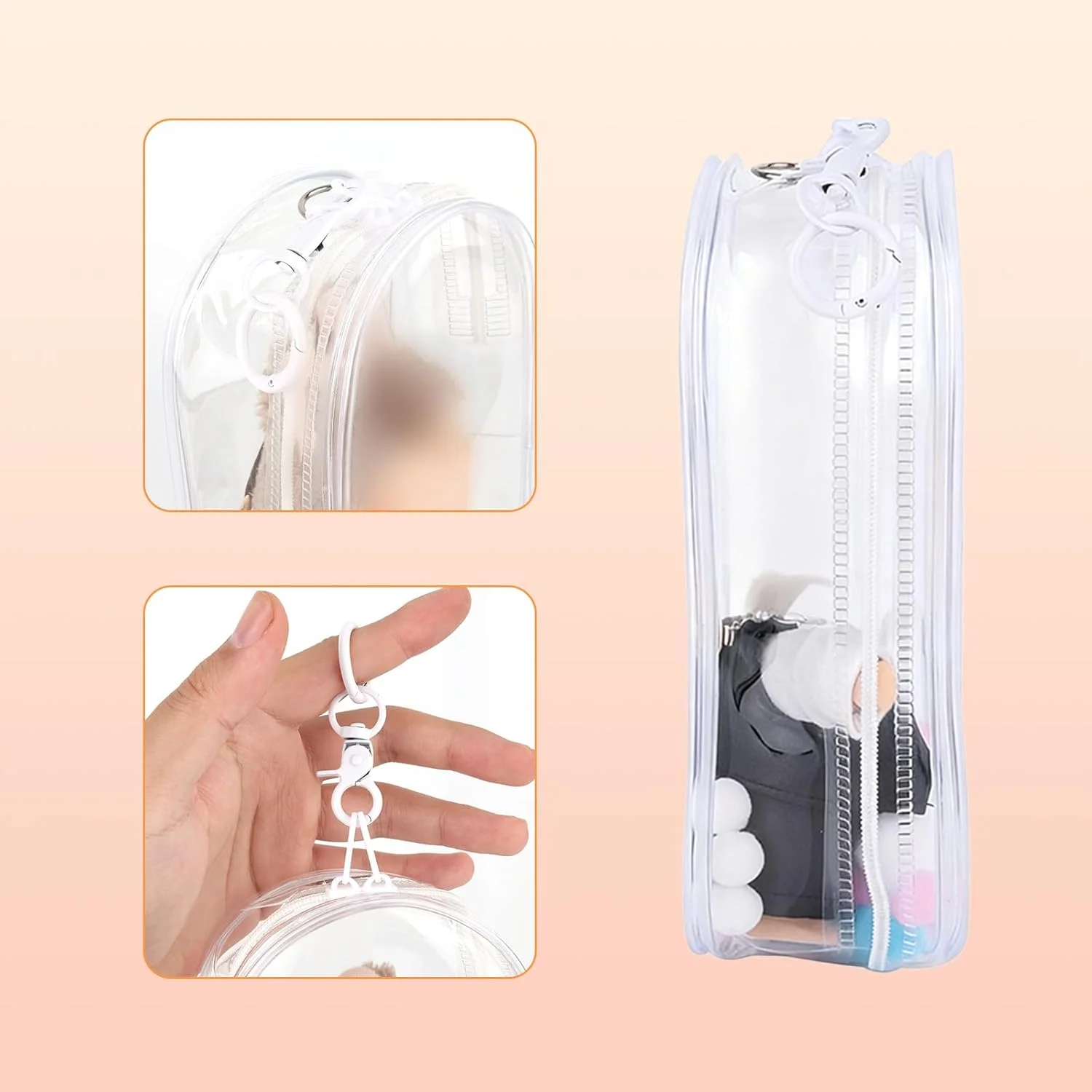 کیف نمایشگر شفاف فیگور Tinoaly با ست لباس عروسک 6.7 اینچی (تی شرت، دامن، جلیقه، گردنبند)، جاکلیدی لوازم جانبی برای نگهداری و نمایش لباس، جعبه محافظ لباس (عروسک شامل نمی شود)