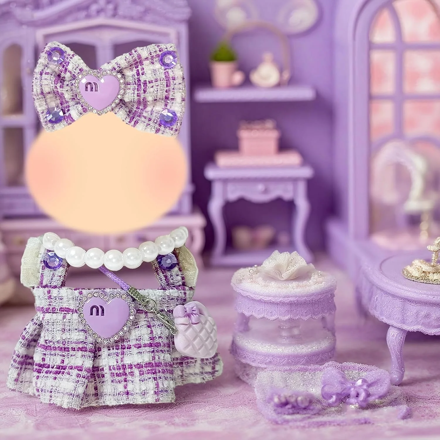 بسته 4 عددی لباس بنفش عروسک برای عروسک های 17 سانتی متری، لباس عروسک زیبا شامل 1 دامن، 1 گیره مو، 1 گردنبند و 1 کیف دستی، عروسک بسته 4 عددی لباس بنفش عروسک برای عروسک های 17 سانتی متری، لباس عروسک زیبا شامل 1 دامن، 1 گیره مو، 1 گردنبند و 1 کیف دستی، عروسک