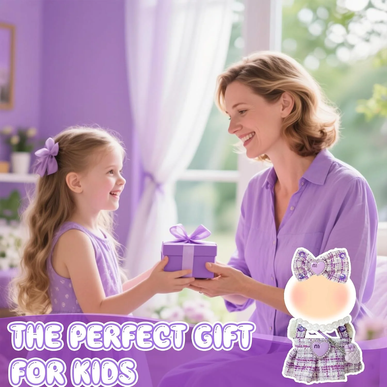 بسته 4 عددی لباس بنفش عروسک برای عروسک های 17 سانتی متری، لباس عروسک زیبا شامل 1 دامن، 1 گیره مو، 1 گردنبند و 1 کیف دستی، عروسک بسته 4 عددی لباس بنفش عروسک برای عروسک های 17 سانتی متری، لباس عروسک زیبا شامل 1 دامن، 1 گیره مو، 1 گردنبند و 1 کیف دستی، عروسک