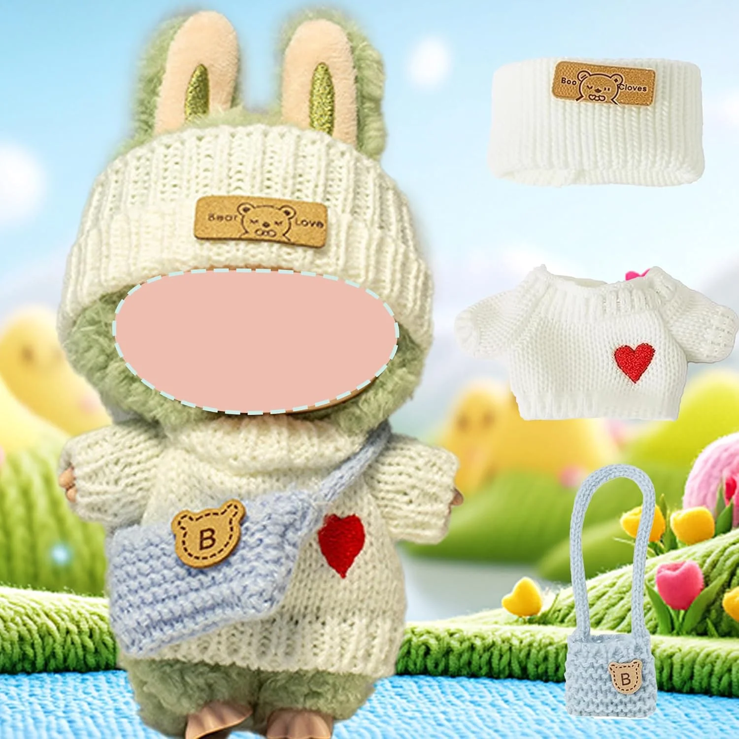 【جدید】 ست لباس عروسک 17 سانتی متری - بافتنی دستی 3 تکه کلاه، کوله پشتی، ست لباس دست ساز عروسک های ناز 15/17 سانتی متری، لوازم جانبی مد روز (بدون عروسک) (استایل A, 1)