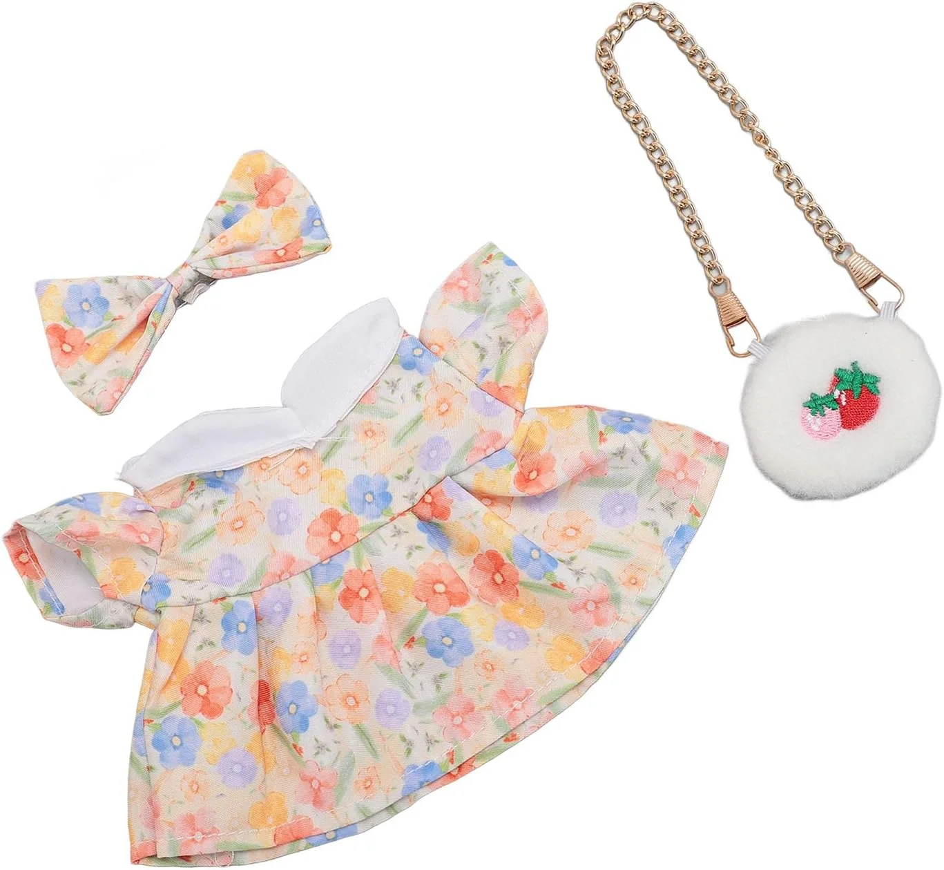 لباس عروسک پولیشی RIZGHWOY، سازگاری خوب و استفاده آسان، لباس برای عروسک های پولیشی پنبه ای، لباس با کیف توت فرنگی، ایده تولد (1)