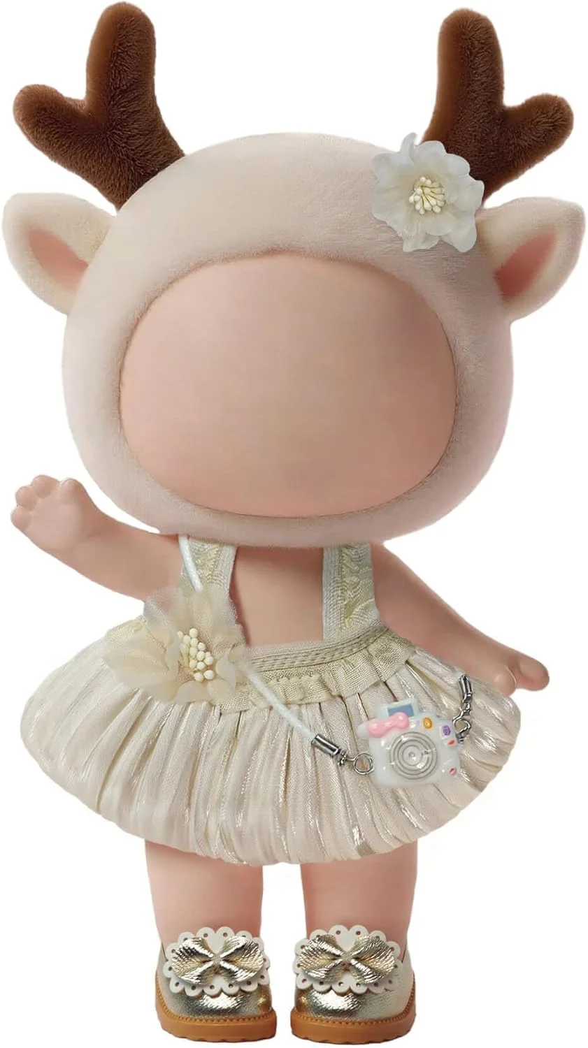 لباس عروسک 17 سانتی متری - لباس توری شامپاین، کفش های طلایی و کیف دوربین - مناسب برای فیگورهای کلکسیونی