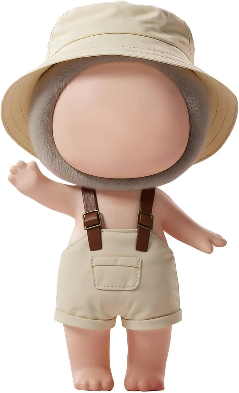 ست لباس عروسک مینیاتوری: لباس عروسک 17 سانتی متری با کلاه سطلی بژ و شورت ساس بند دار، لباس عروسک مد روز، ایده آل برای کلکسیونرهای عروسک