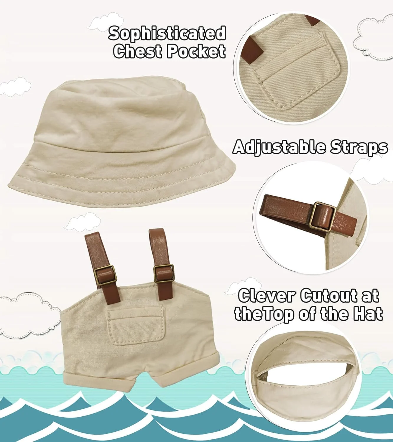 ست لباس عروسک مینیاتوری: لباس عروسک 17 سانتی متری با کلاه سطلی بژ و شورت ساس بند دار، لباس عروسک مد روز، ایده آل برای کلکسیونرهای عروسک ست لباس عروسک مینیاتوری: لباس عروسک 17 سانتی متری با کلاه سطلی بژ و شورت ساس بند دار، لباس عروسک مد روز، ایده آل برای کلکسیونرهای عروسک