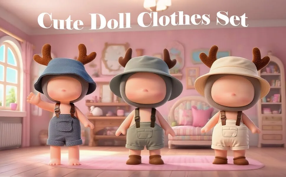 ست لباس عروسک مینیاتوری: لباس عروسک 17 سانتی متری با کلاه سطلی بژ و شورت ساس بند دار، لباس عروسک مد روز، ایده آل برای کلکسیونرهای عروسک ست لباس عروسک مینیاتوری: لباس عروسک 17 سانتی متری با کلاه سطلی بژ و شورت ساس بند دار، لباس عروسک مد روز، ایده آل برای کلکسیونرهای عروسک