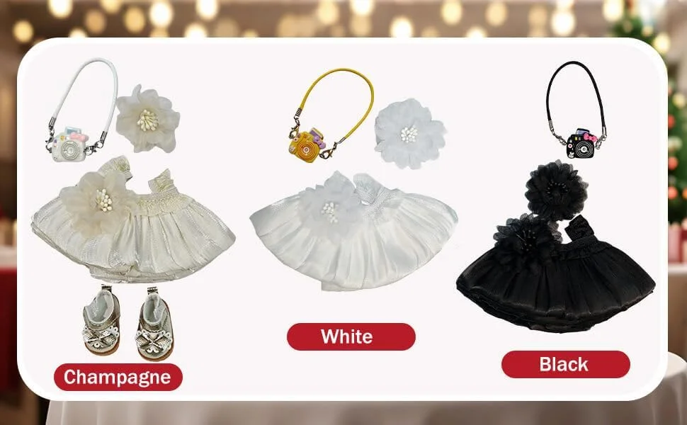 لباس عروسک 17 سانتی متری - لباس توری شامپاین، کفش های طلایی و کیف دوربین - مناسب برای فیگورهای کلکسیونی لباس عروسک 17 سانتی متری - لباس توری شامپاین، کفش های طلایی و کیف دوربین - مناسب برای فیگورهای کلکسیونی