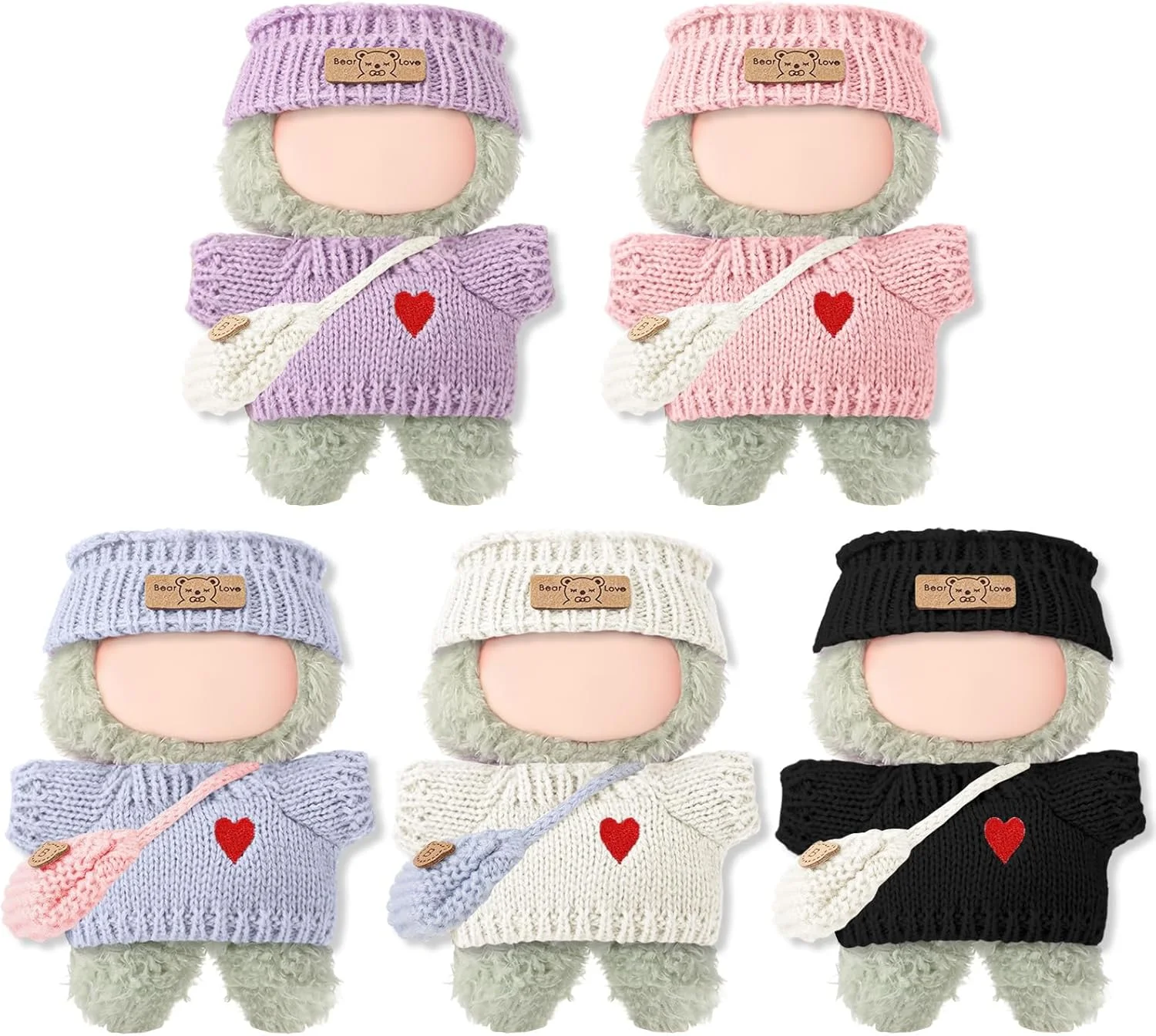 ست لباس عروسک 17 سانتی متری Simgoing، لباس های زیبا برای عروسک 17 سانتی متری، لوازم جانبی شیک و جذاب برای لباس پوشیدن (5 تکه، سبک ژاکت قلبی)