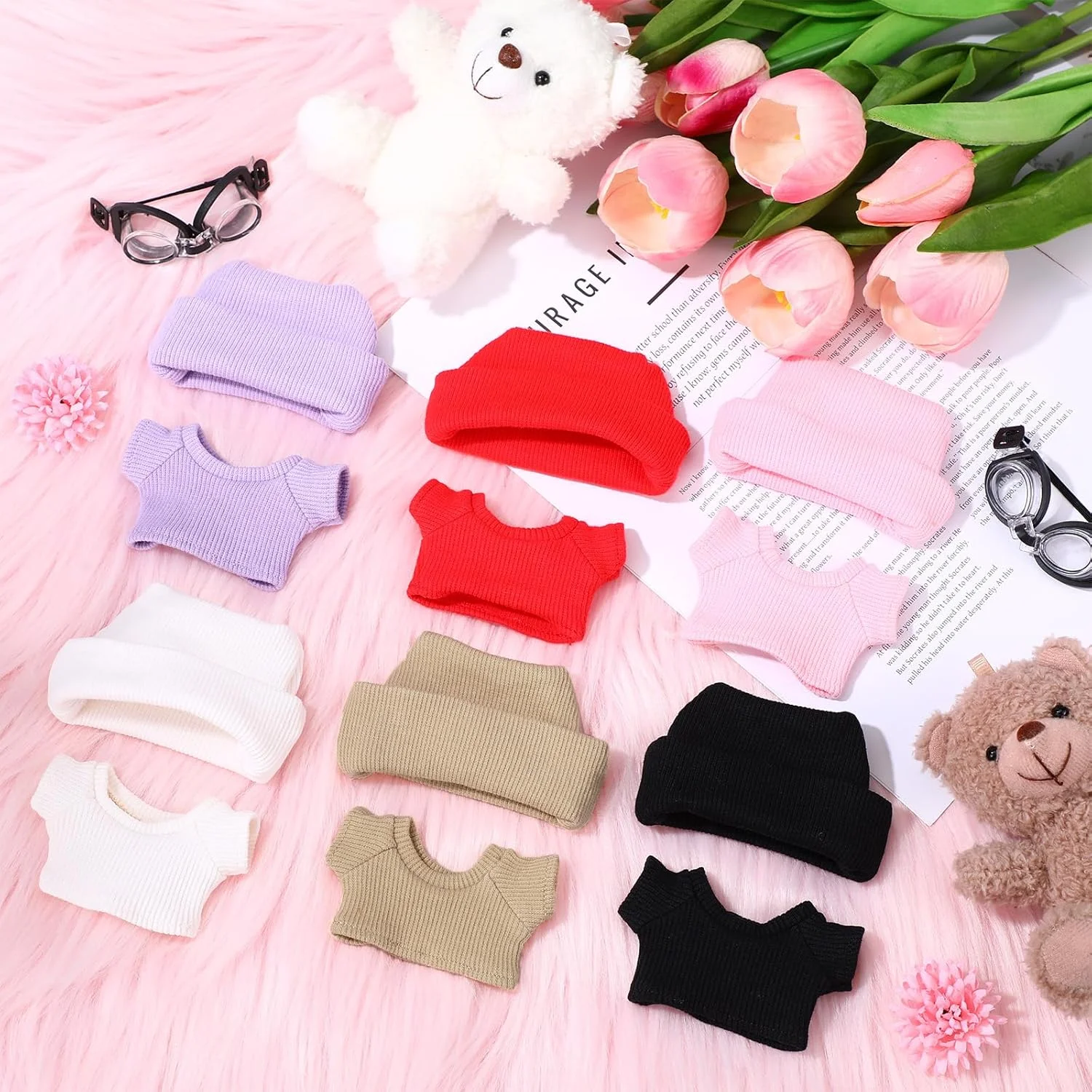 ست لباس 6 تکه Simgoing برای عروسک 17 سانتی متری، ست لباس زیبا با کلاه، لباس بافتنی برای لباس های عروسک 17 سانتی متری ست لباس 6 تکه Simgoing برای عروسک 17 سانتی متری، ست لباس زیبا با کلاه، لباس بافتنی برای لباس های عروسک 17 سانتی متری