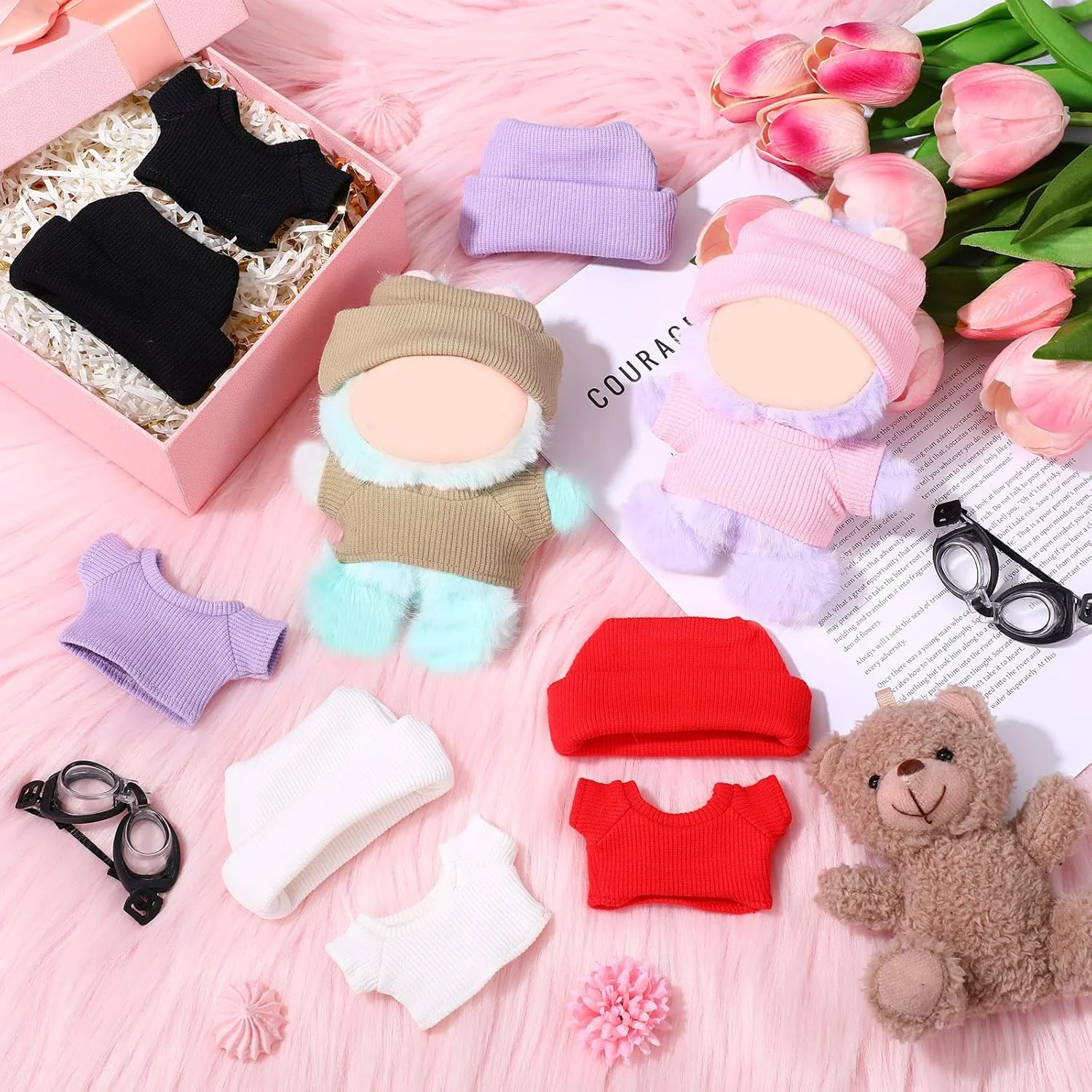 ست لباس 6 تکه Simgoing برای عروسک 17 سانتی متری، ست لباس زیبا با کلاه، لباس بافتنی برای لباس های عروسک 17 سانتی متری ست لباس 6 تکه Simgoing برای عروسک 17 سانتی متری، ست لباس زیبا با کلاه، لباس بافتنی برای لباس های عروسک 17 سانتی متری