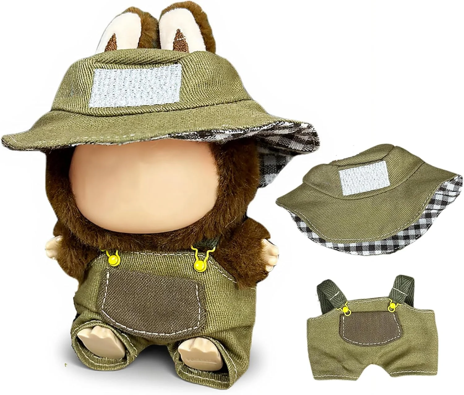 لباس عروسک 17 سانتی متری، ست لباس های مد روز با کلاه و لوازم جانبی، لباس های هماهنگ با پوشیدن آسان، پارچه ممتاز، (بدون عروسک) (Pocket Hunter (کلاه سطلی + سرهمی))