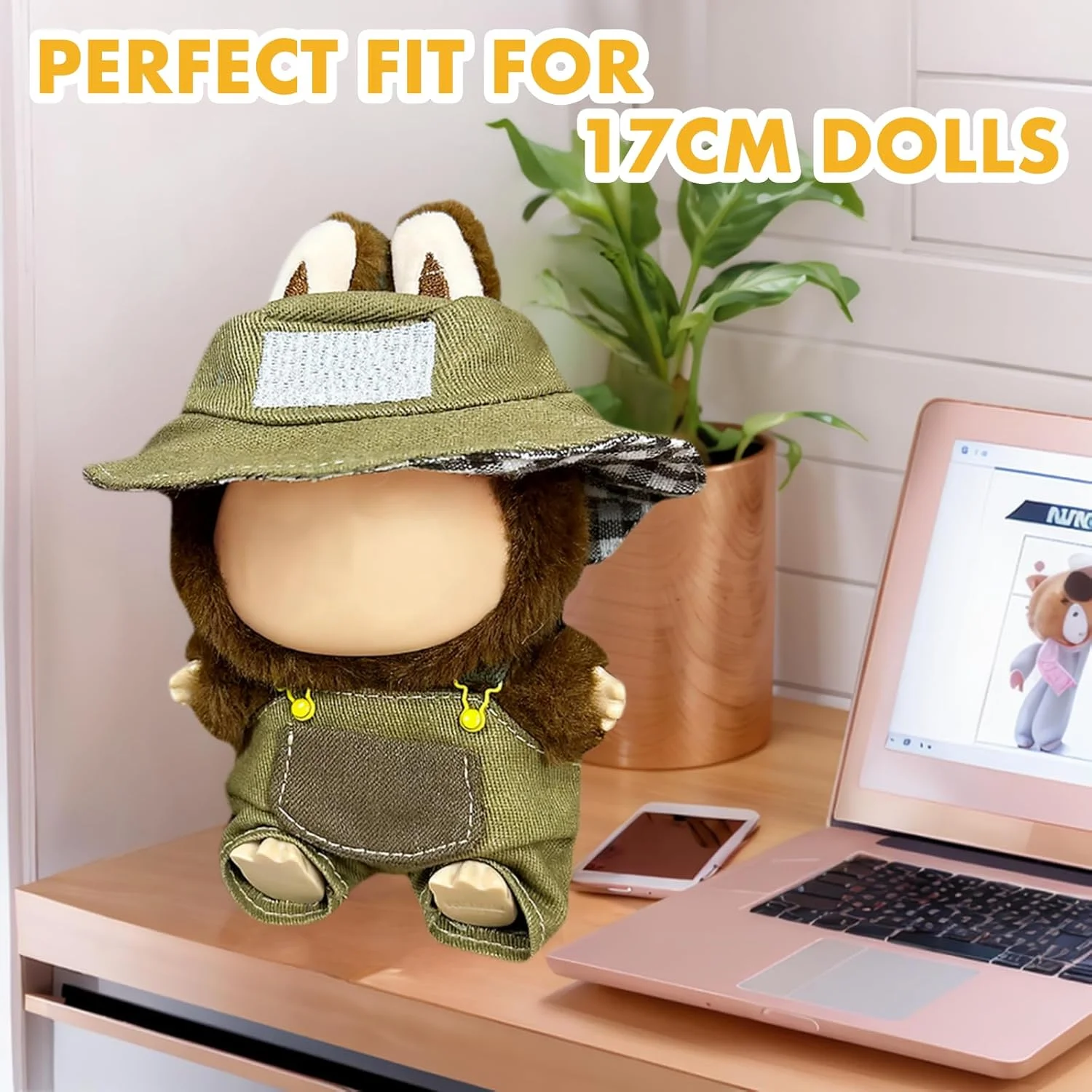 لباس عروسک 17 سانتی متری، ست لباس های مد روز با کلاه و لوازم جانبی، لباس های هماهنگ با پوشیدن آسان، پارچه ممتاز، (بدون عروسک) (Pocket Hunter (کلاه سطلی + سرهمی))