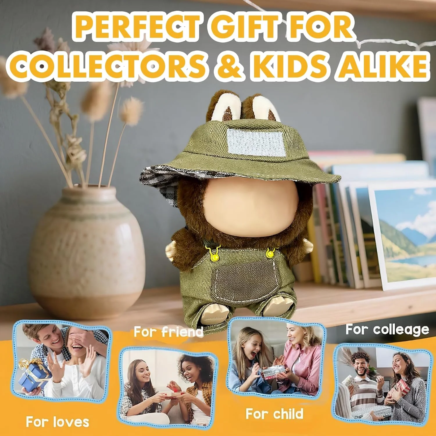 لباس عروسک 17 سانتی متری، ست لباس های مد روز با کلاه و لوازم جانبی، لباس های هماهنگ با پوشیدن آسان، پارچه ممتاز، (بدون عروسک) (Pocket Hunter (کلاه سطلی + سرهمی))