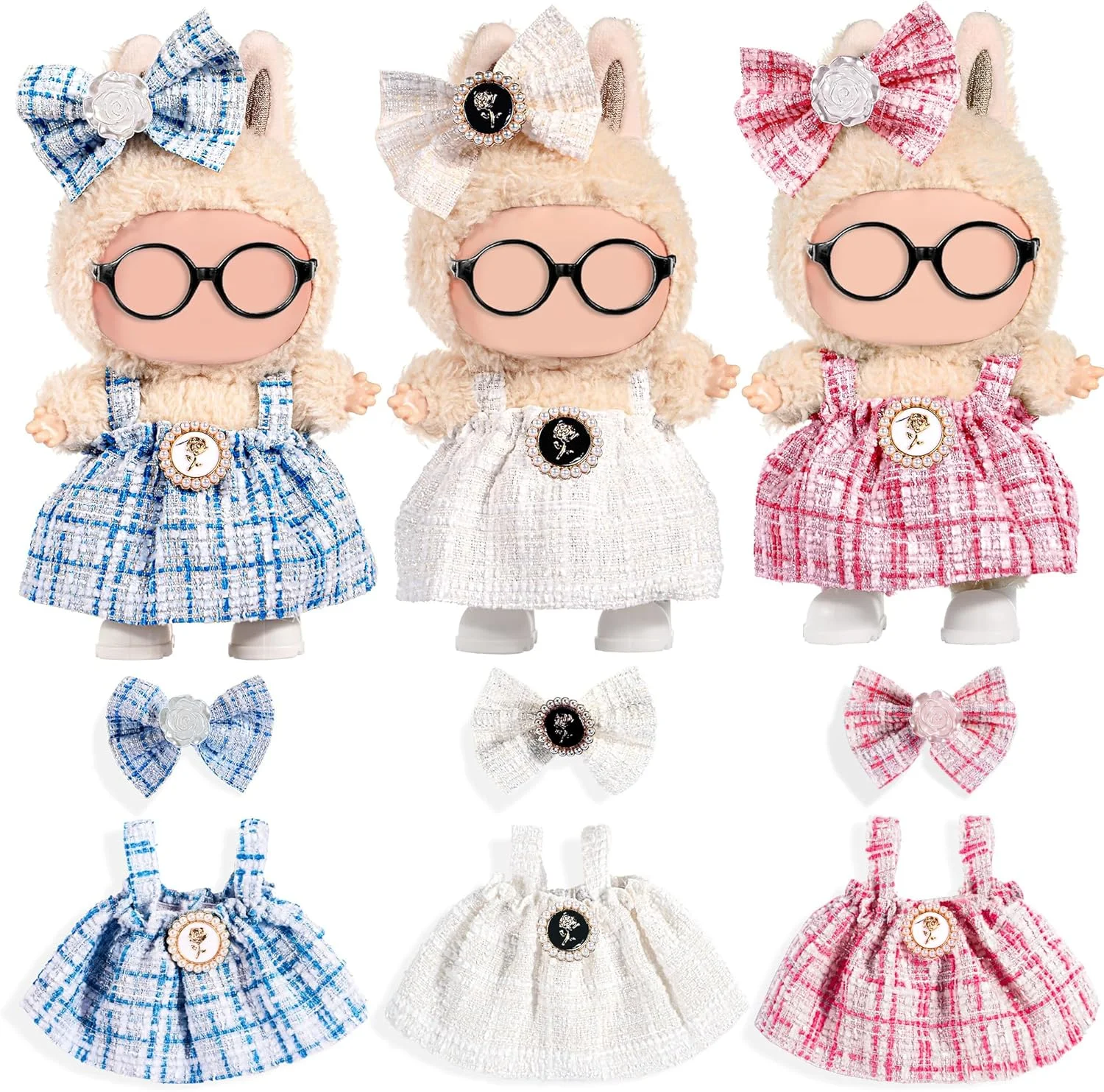 مجموعه 3 عددی لباس و لوازم جانبی شیک برای عروسک های 17 سانتی متری شامل - لوازم جانبی نرم و شیک (عروسک و عینک شامل نمی شوند)