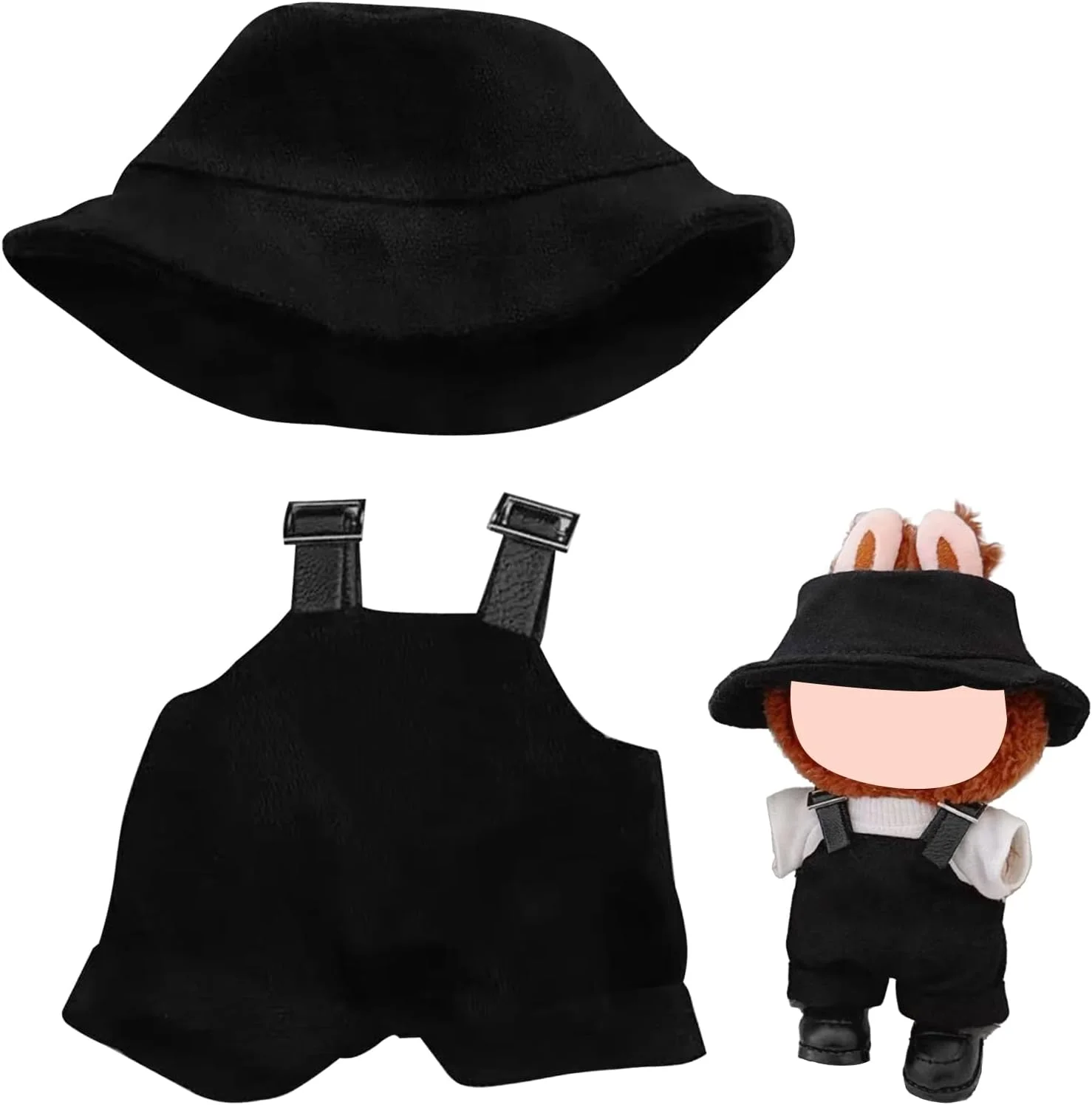 ست لباس عروسک فشیوف 2 تکه شامل کلاه و سرهمی برای عروسک 17 سانتی متری لابوبو (مشکی)