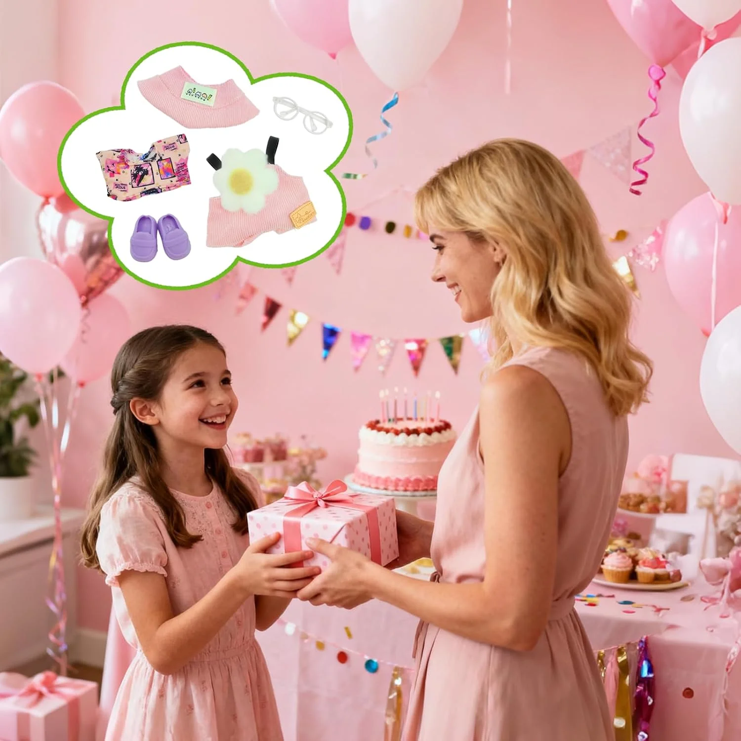 ست لباس عروسک صورتی 5 تکه برای عروسک های 17 سانتی متری، ست لباس عروسک گلدار شامل 1 تاپ، 1 سرهمی، 1 عینک، 1 جفت کفش، لوازم جانبی عروسک شیرین، هدیه تولد و کریسمس عالی برای دختران ست لباس عروسک صورتی 5 تکه برای عروسک های 17 سانتی متری، ست لباس عروسک گلدار شامل 1 تاپ، 1 سرهمی، 1 عینک، 1 جفت کفش، لوازم جانبی عروسک شیرین، هدیه تولد و کریسمس عالی برای دختران