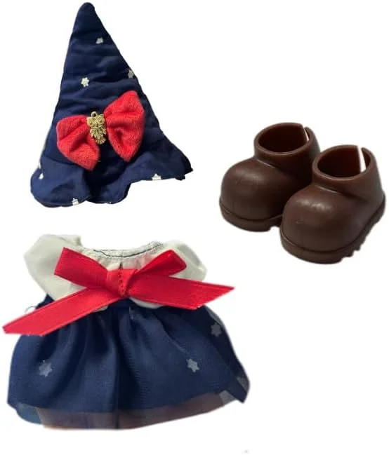 ست 3 عددی لباس عروسک برای عروسک های پولیشی 17 سانتی متری، ست لباس عروسک جادوگر شامل 1 دامن گازه، 1 کلاه نوک تیز، 1 جفت کفش، لباس عروسکی پولیشی برای هدیه تولد کریسمس