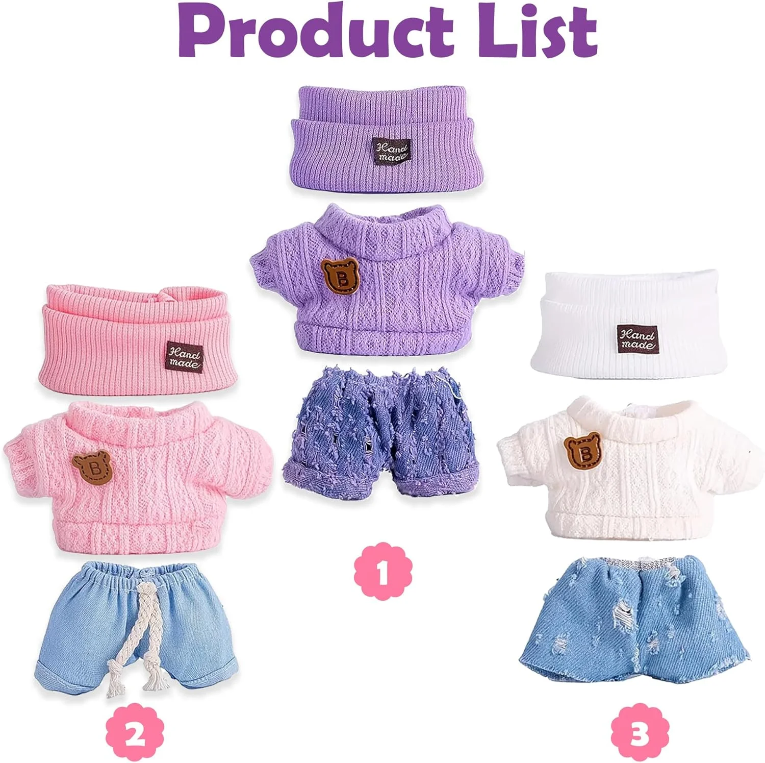 مجموعه 3 عددی لباس و لوازم جانبی عروسک 17 سانتی متری شامل لباس ها و استایل های مختلف (عروسک شامل نمی شود)