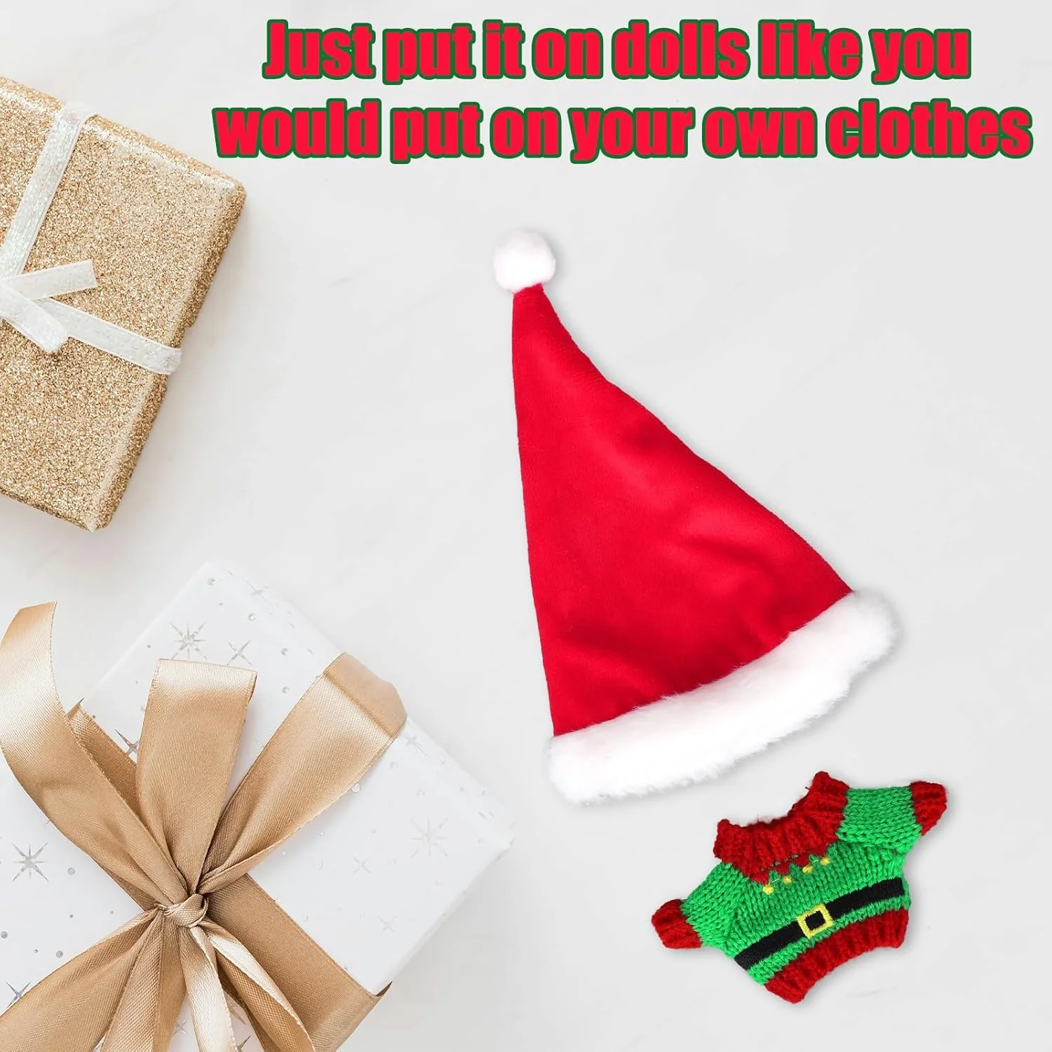 ست لباس عروسک کریسمس، شامل کلاه بابانوئل شیک و لباس تعطیلات برای عروسک های بزرگ 17 سانتی متری، لوازم جانبی نمایش (فقط لباس) ست لباس عروسک کریسمس، شامل کلاه بابانوئل شیک و لباس تعطیلات برای عروسک های بزرگ 17 سانتی متری، لوازم جانبی نمایش (فقط لباس)