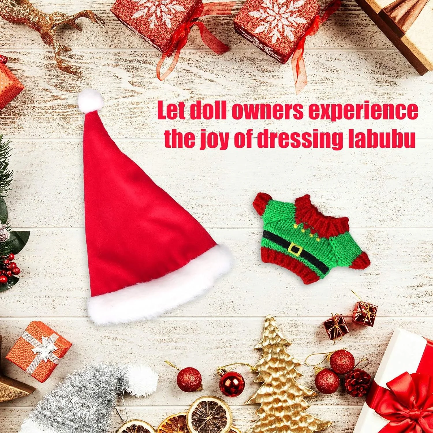 ست لباس عروسک کریسمس، شامل کلاه بابانوئل شیک و لباس تعطیلات برای عروسک های بزرگ 17 سانتی متری، لوازم جانبی نمایش (فقط لباس) ست لباس عروسک کریسمس، شامل کلاه بابانوئل شیک و لباس تعطیلات برای عروسک های بزرگ 17 سانتی متری، لوازم جانبی نمایش (فقط لباس)