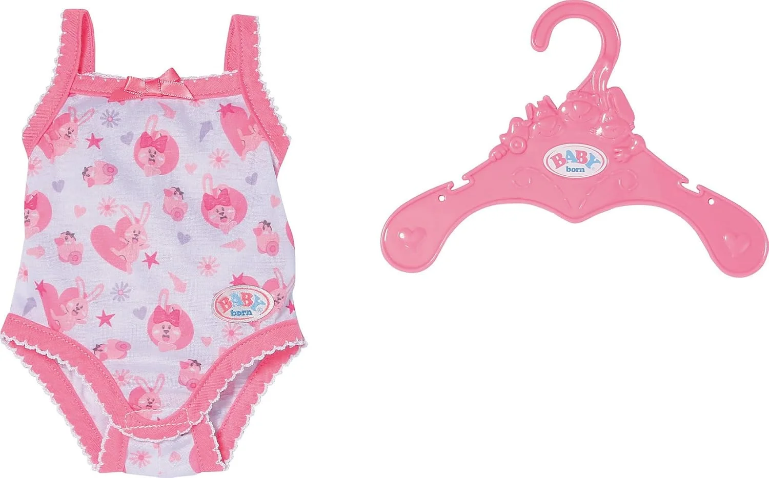 بادی عروسک بیبی بورن زپف کریشن 834237، 43 سانتی متر، ست لباس زیر سفید و صورتی برای عروسک های 43 سانتی متری با چوب لباسی، بدون رنگ، 43