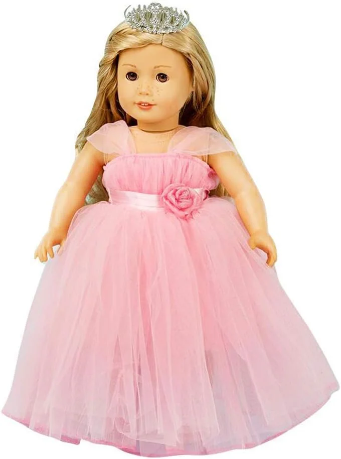لباس و لوازم جانبی عروسک دخترانه HWD، لباس پرنسس، لباس عروسی، لباس مجلسی برای عروسک های 18 اینچی آمریکایی (صورتی)