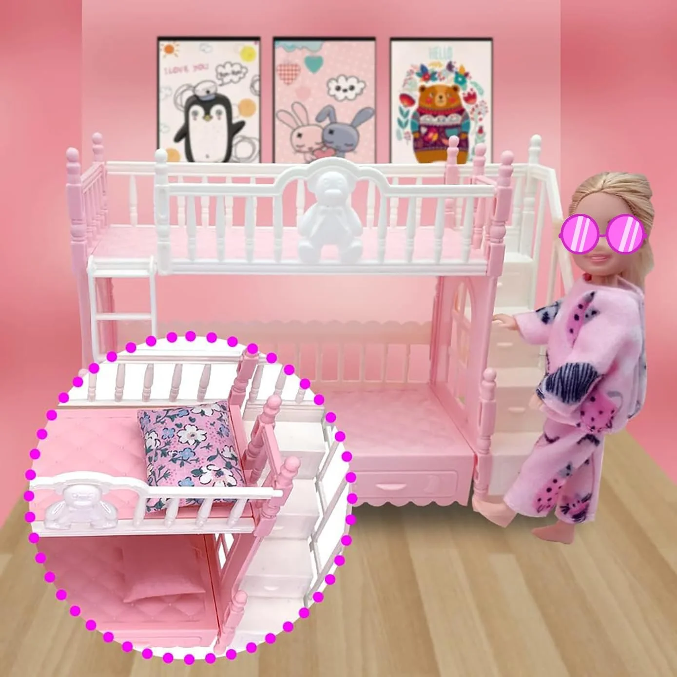 لباس و لوازم جانبی عروسک EumbHoa برای عروسک های چلسی، لباس، پیژامه، 6 عدد تصادفی، لوازم کوچک، تخت خواب دو طبقه، هدیه برای نوه دختر