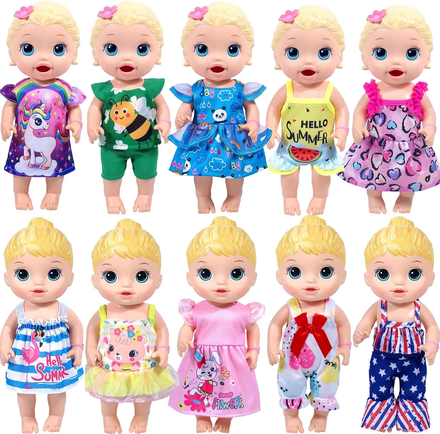 عروسک نوزاد 30 سانتی متری WONDOLL - لباس و لوازم جانبی - 10 ست لباس عروسک برای عروسک های 25 تا 30 سانتی متری، لباس و لوازم جانبی عروسک نوزاد، هدیه تولد کریسمس برای کودکان